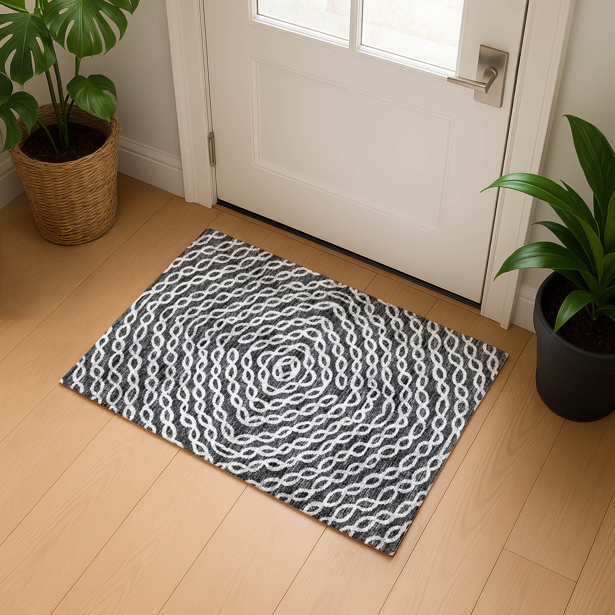 Luxury Machine Washable Indoor/Outdoor Casual BR3 Midnight Black Rug 1'8" x 2'6" #shape_Rectangle