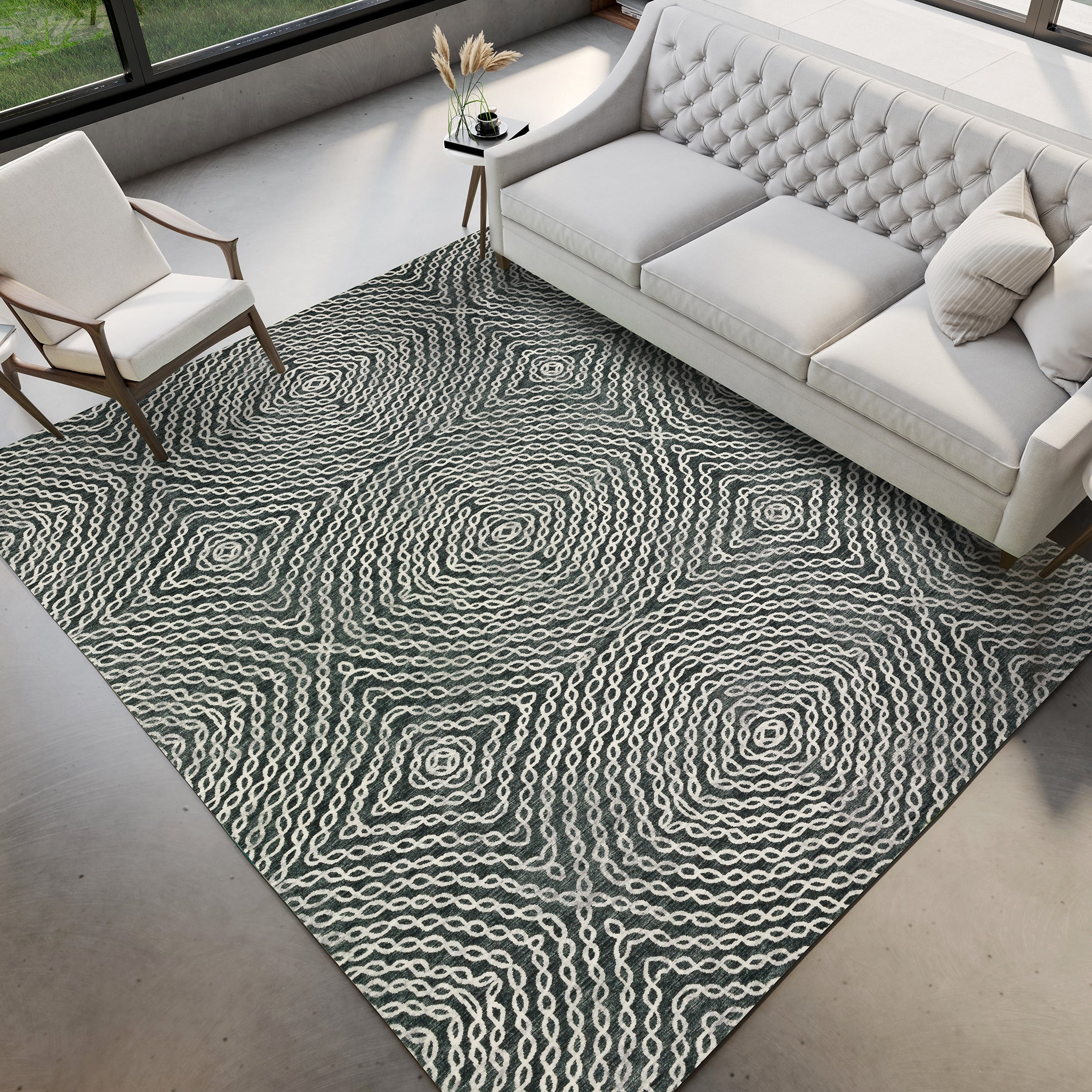 Luxury Machine Washable Indoor/Outdoor Casual BR3 Midnight Black Rug 3' x 5' #shape_Rectangle