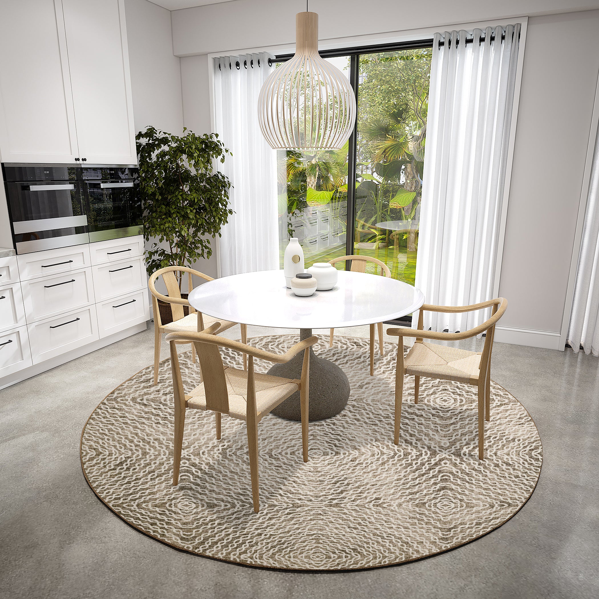 Luxury Machine Washable Indoor/Outdoor Casual BR3 Mink Brown Rug 8' x 8' #shape_Round