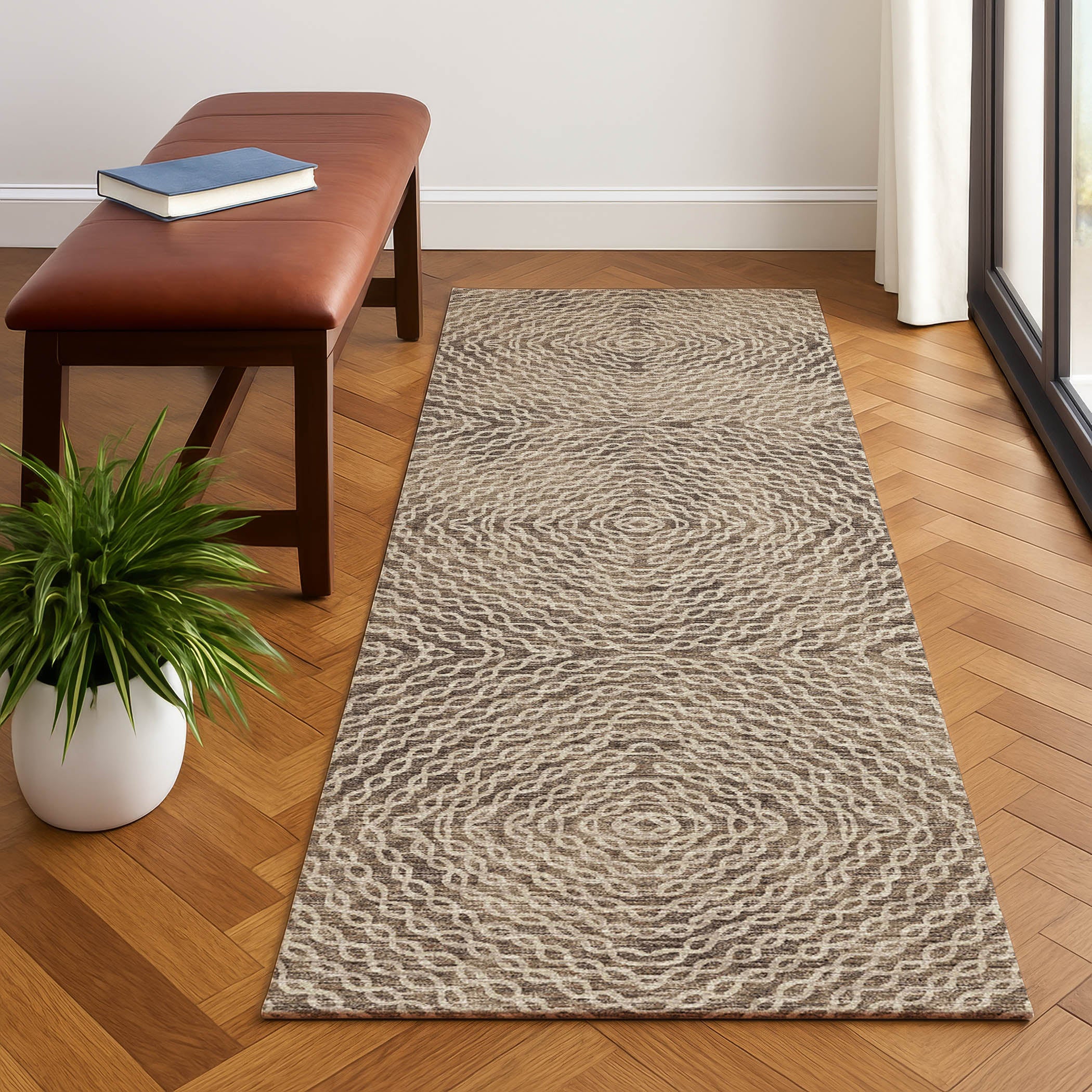 Luxury Machine Washable Indoor/Outdoor Casual BR3 Mink Brown Rug 2'3" x 7'6" #shape_Runner