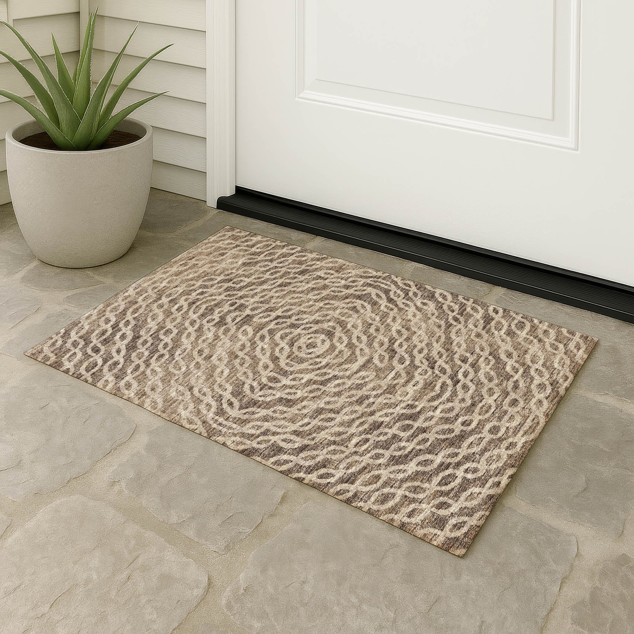 Luxury Machine Washable Indoor/Outdoor Casual BR3 Mink Brown Rug 1'8" x 2'6" #shape_Rectangle