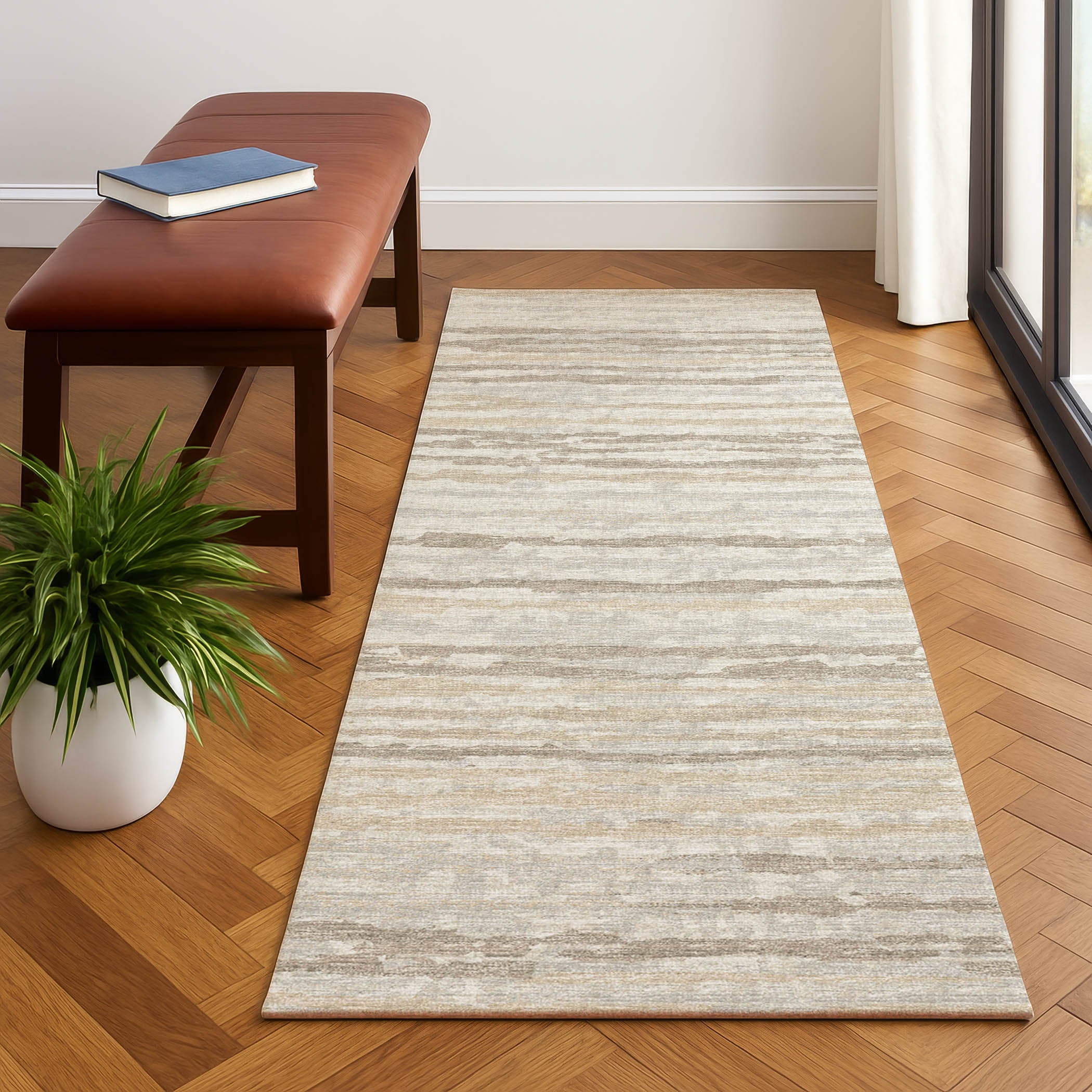 Luxury Machine Washable Indoor/Outdoor Casual BR4 Linen Brown Rug 2'3" x 7'6" #shape_Runner