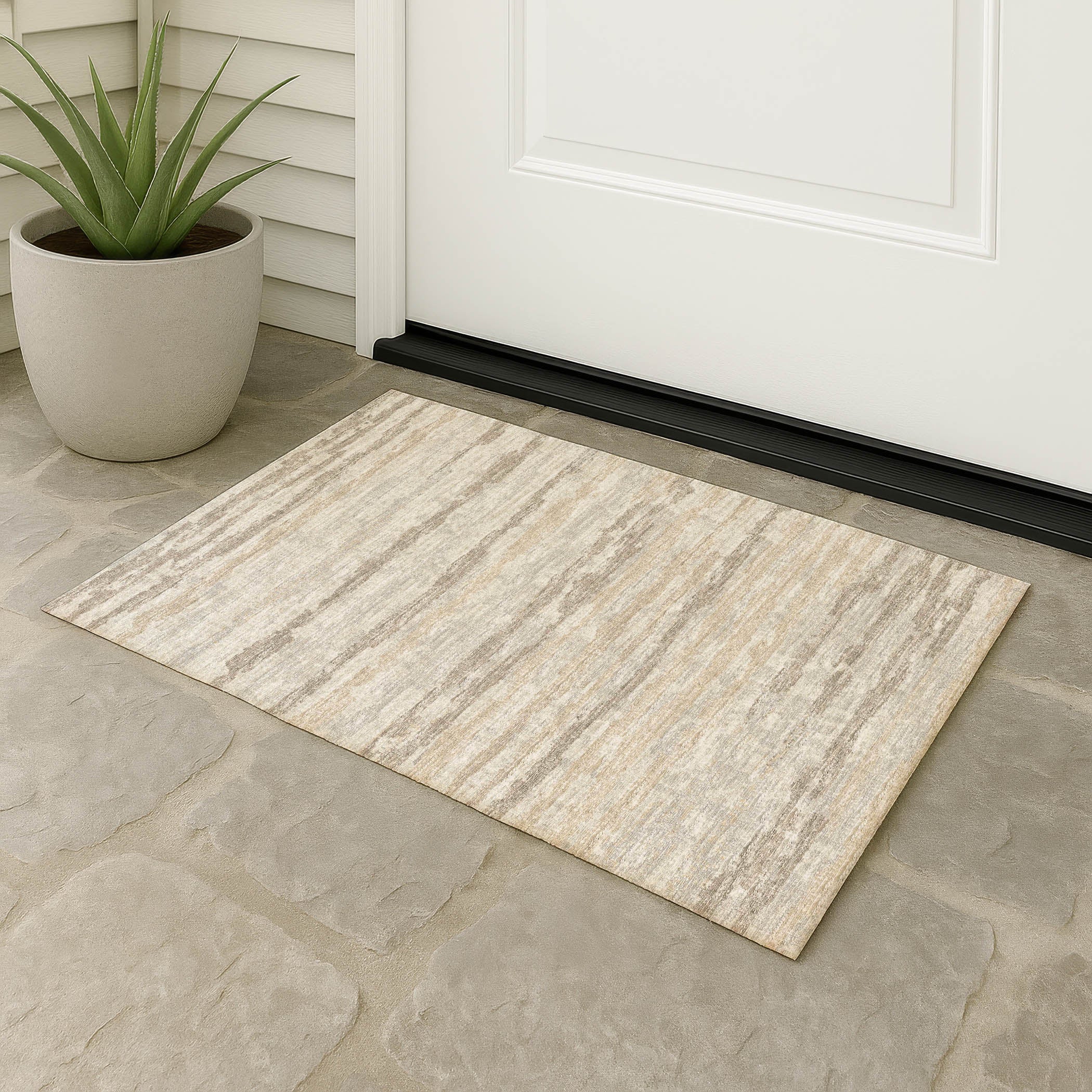 Luxury Machine Washable Indoor/Outdoor Casual BR4 Linen Brown Rug 1'8" x 2'6" #shape_Rectangle