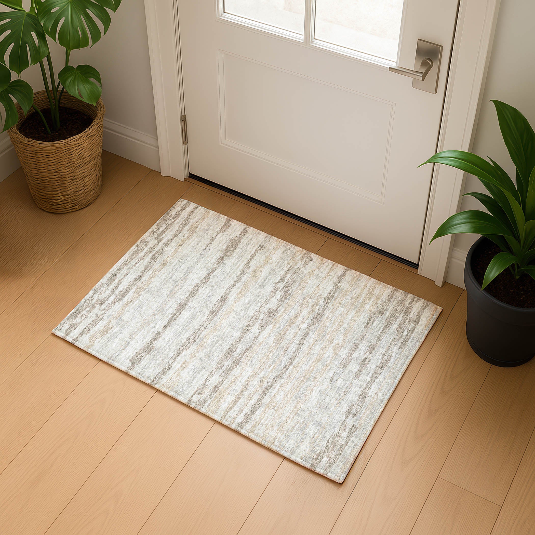 Luxury Machine Washable Indoor/Outdoor Casual BR4 Linen Brown Rug 1'8" x 2'6" #shape_Rectangle