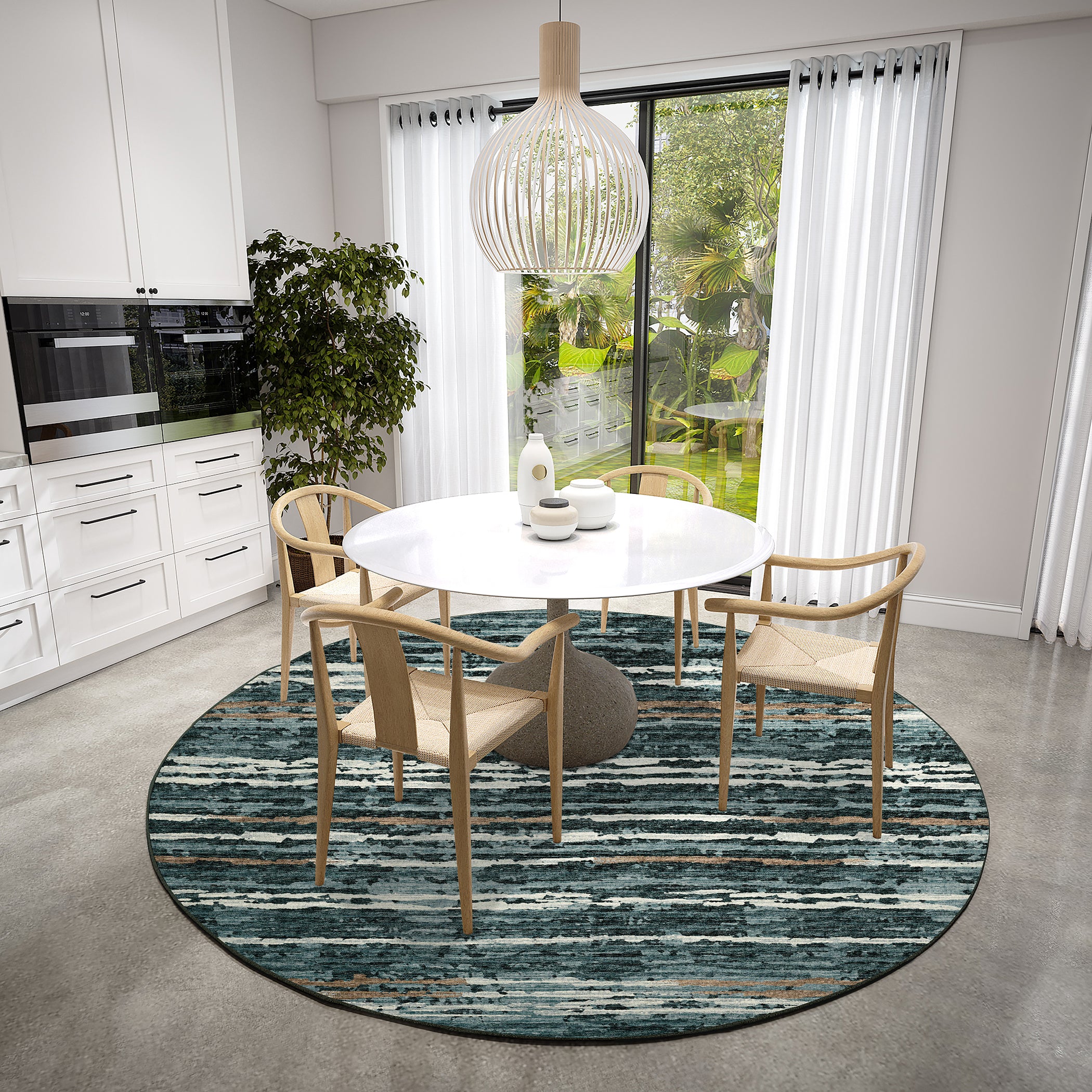 Luxury Machine Washable Indoor/Outdoor Casual BR4 Midnight Black Rug 8' x 8' #shape_Round