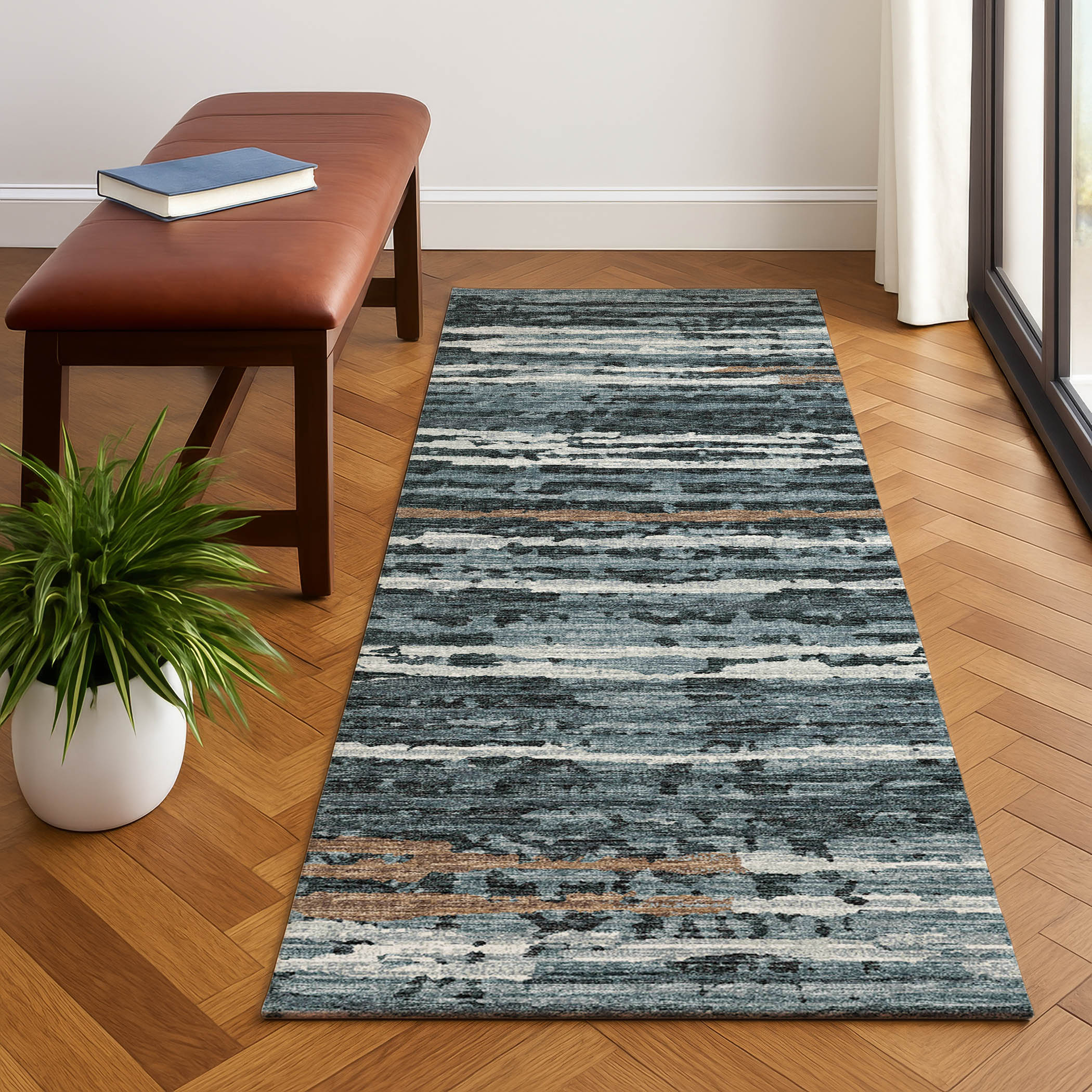 Luxury Machine Washable Indoor/Outdoor Casual BR4 Midnight Black Rug 2'3" x 7'6" #shape_Runner