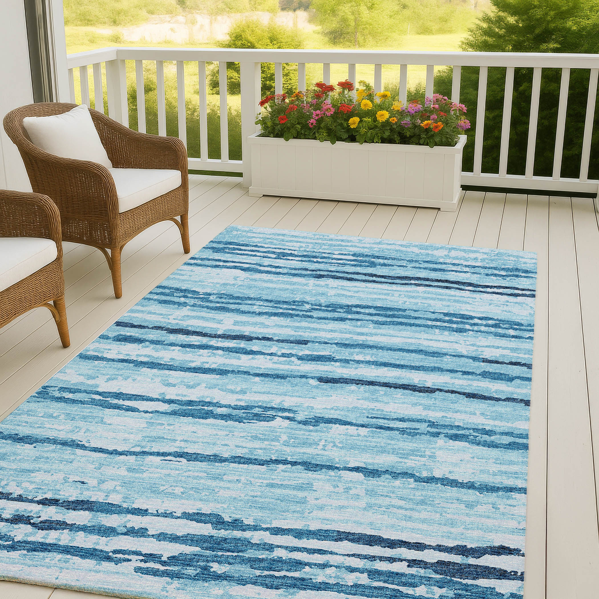 Luxury Machine Washable Indoor/Outdoor Casual BR4 Sky Blue Rug 3' x 5' #shape_Rectangle