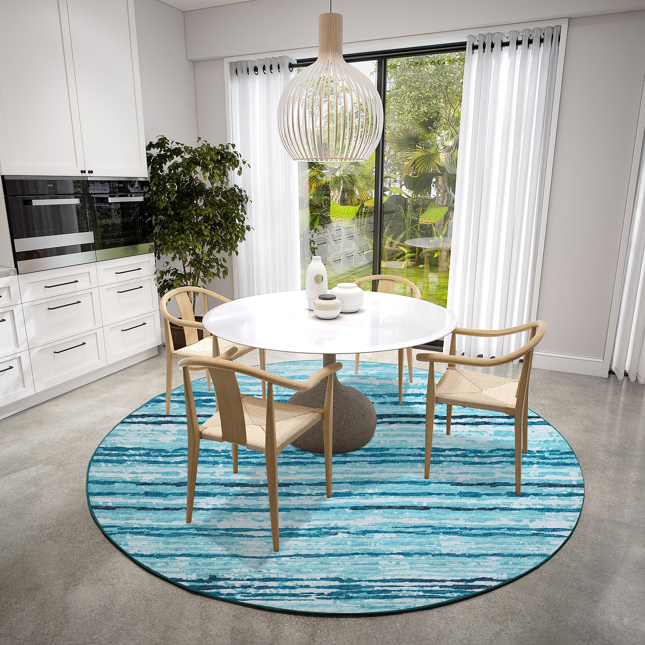 Luxury Machine Washable Indoor/Outdoor Casual BR4 Sky Blue Rug 8' x 8' #shape_Round