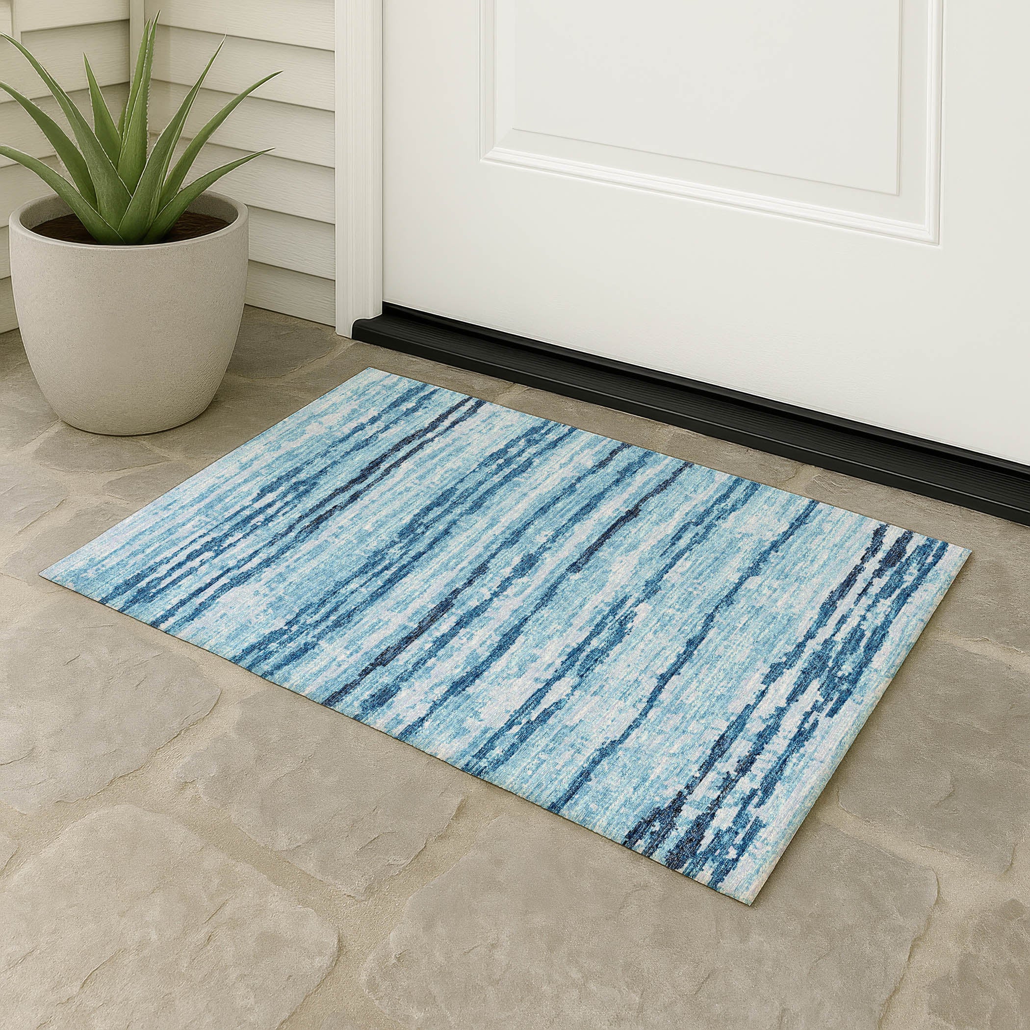 Luxury Machine Washable Indoor/Outdoor Casual BR4 Sky Blue Rug 1'8" x 2'6" #shape_Rectangle