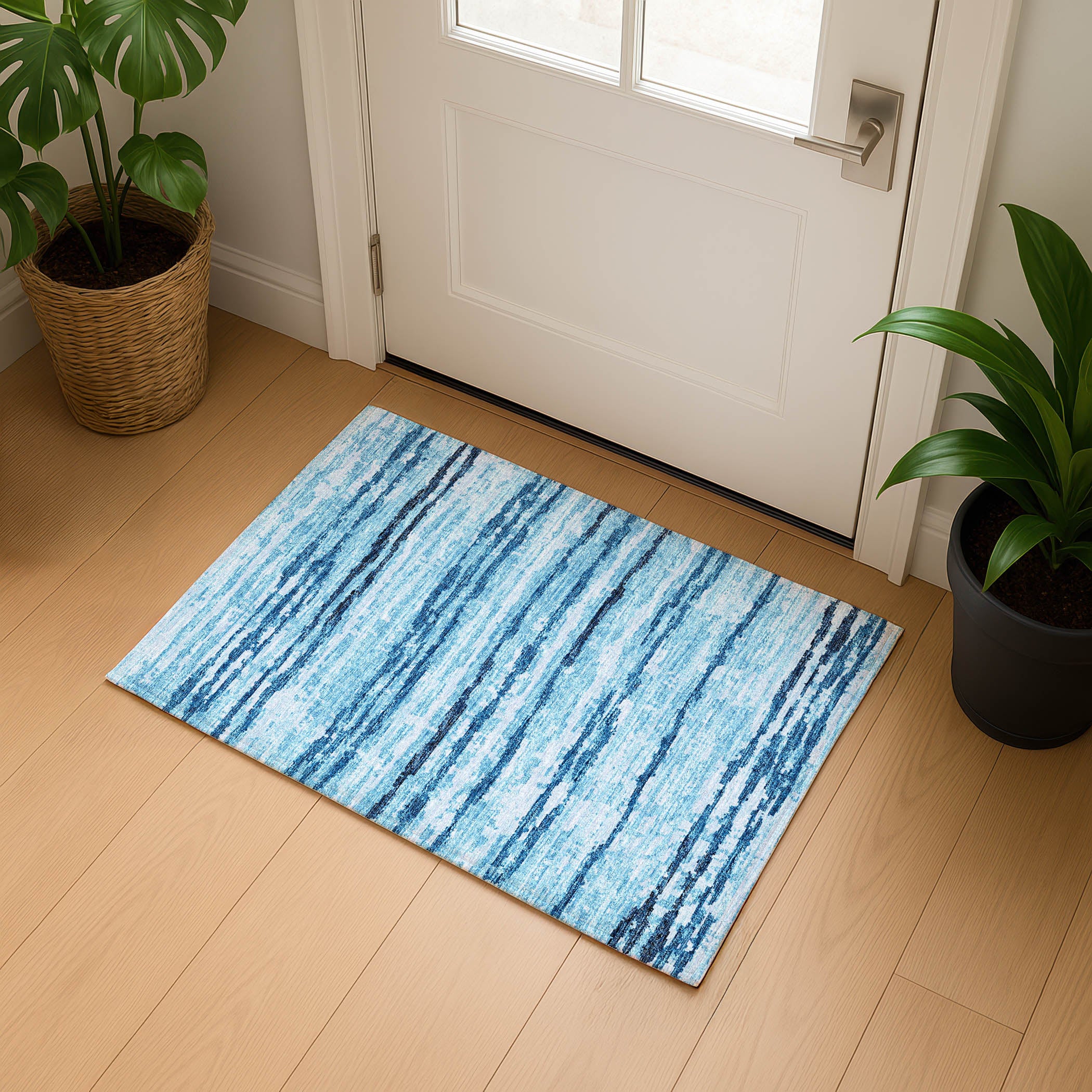 Luxury Machine Washable Indoor/Outdoor Casual BR4 Sky Blue Rug 1'8" x 2'6" #shape_Rectangle