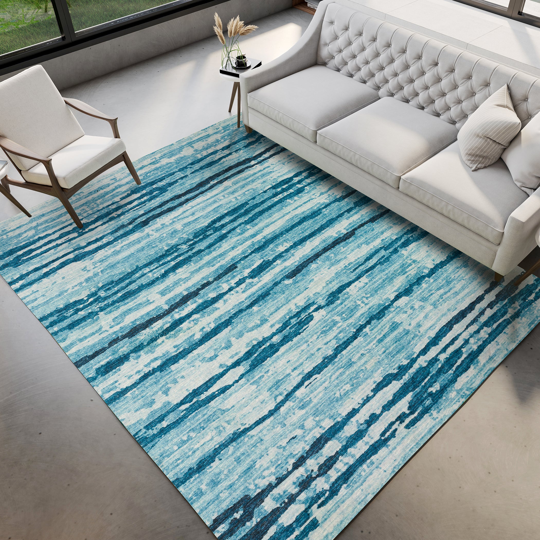 Luxury Machine Washable Indoor/Outdoor Casual BR4 Sky Blue Rug 3' x 5' #shape_Rectangle