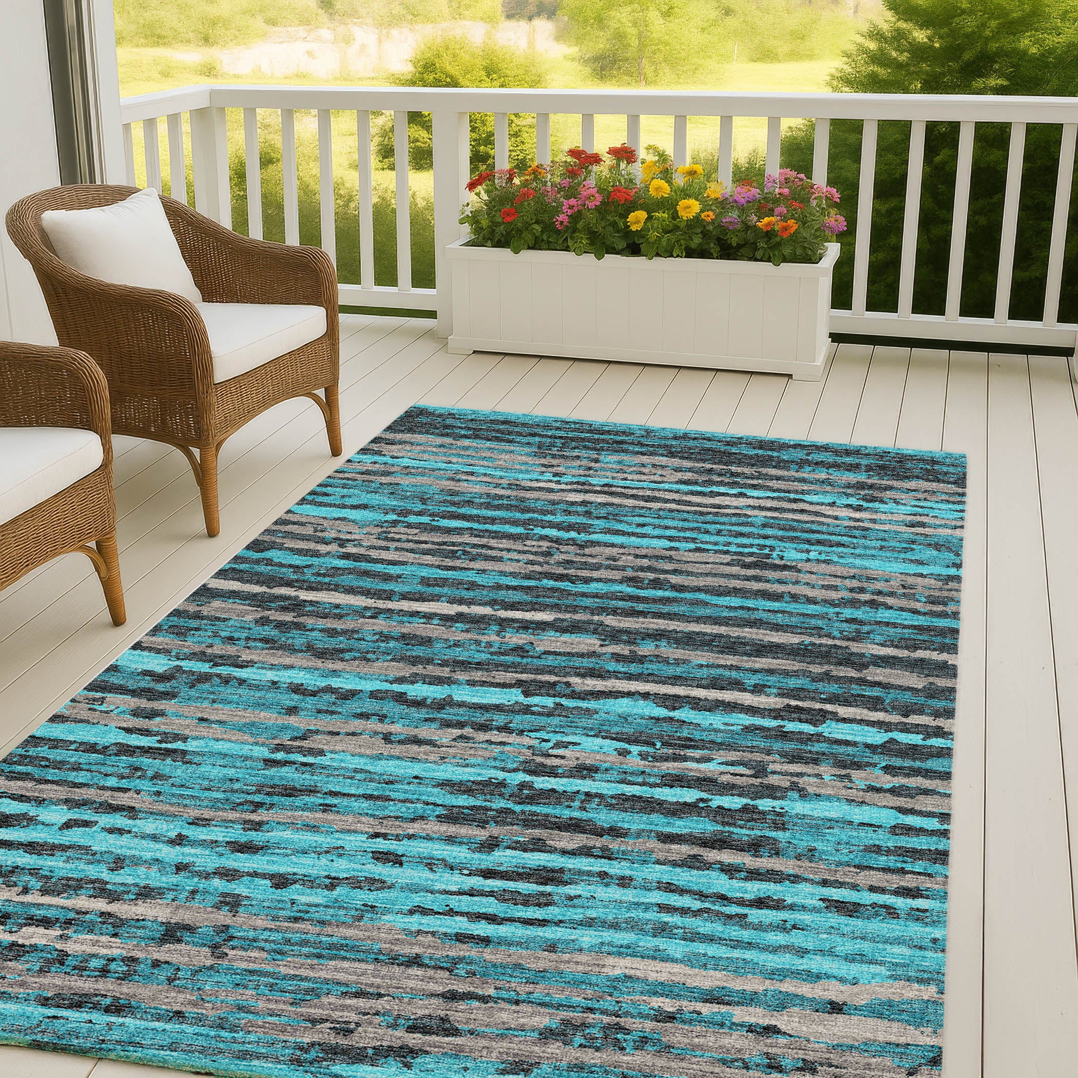 Luxury Machine Washable Indoor/Outdoor Casual BR4 Teal Rug 3' x 5' #shape_Rectangle