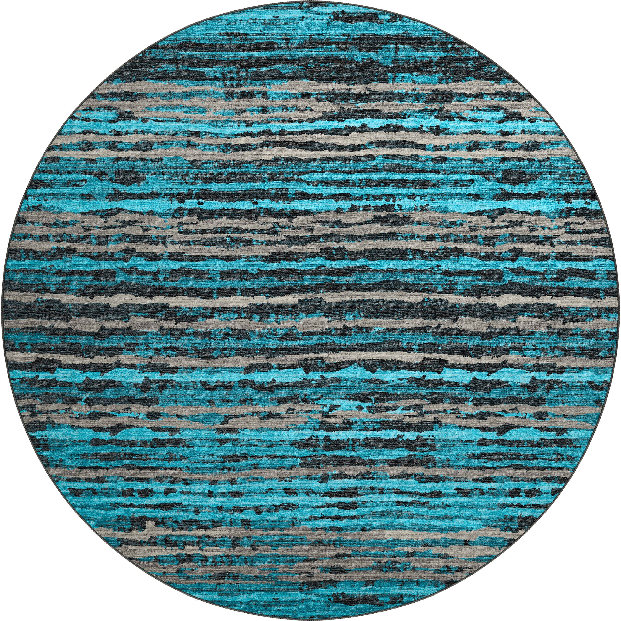 Luxury Machine Washable Indoor/Outdoor Casual BR4 Teal Rug 8' x 8' #shape_Round