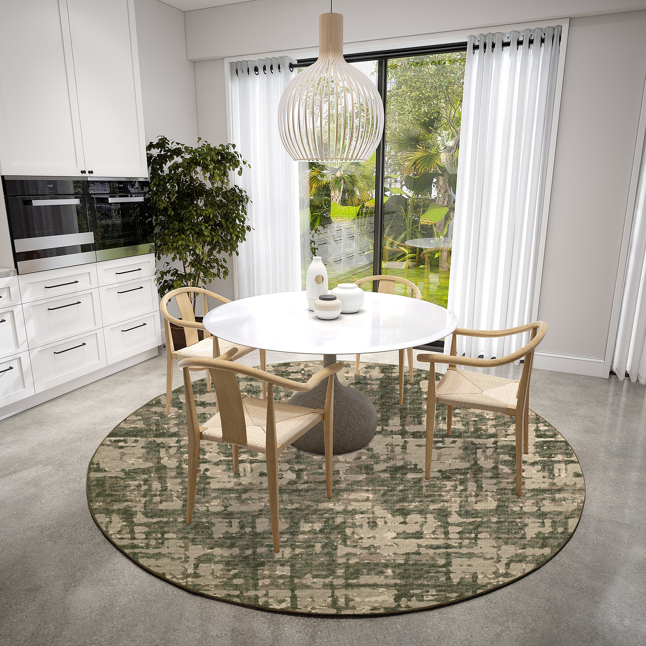 Luxury Machine Washable Indoor/Outdoor Casual BR5 Desert Brown Rug 8' x 8' #shape_Round