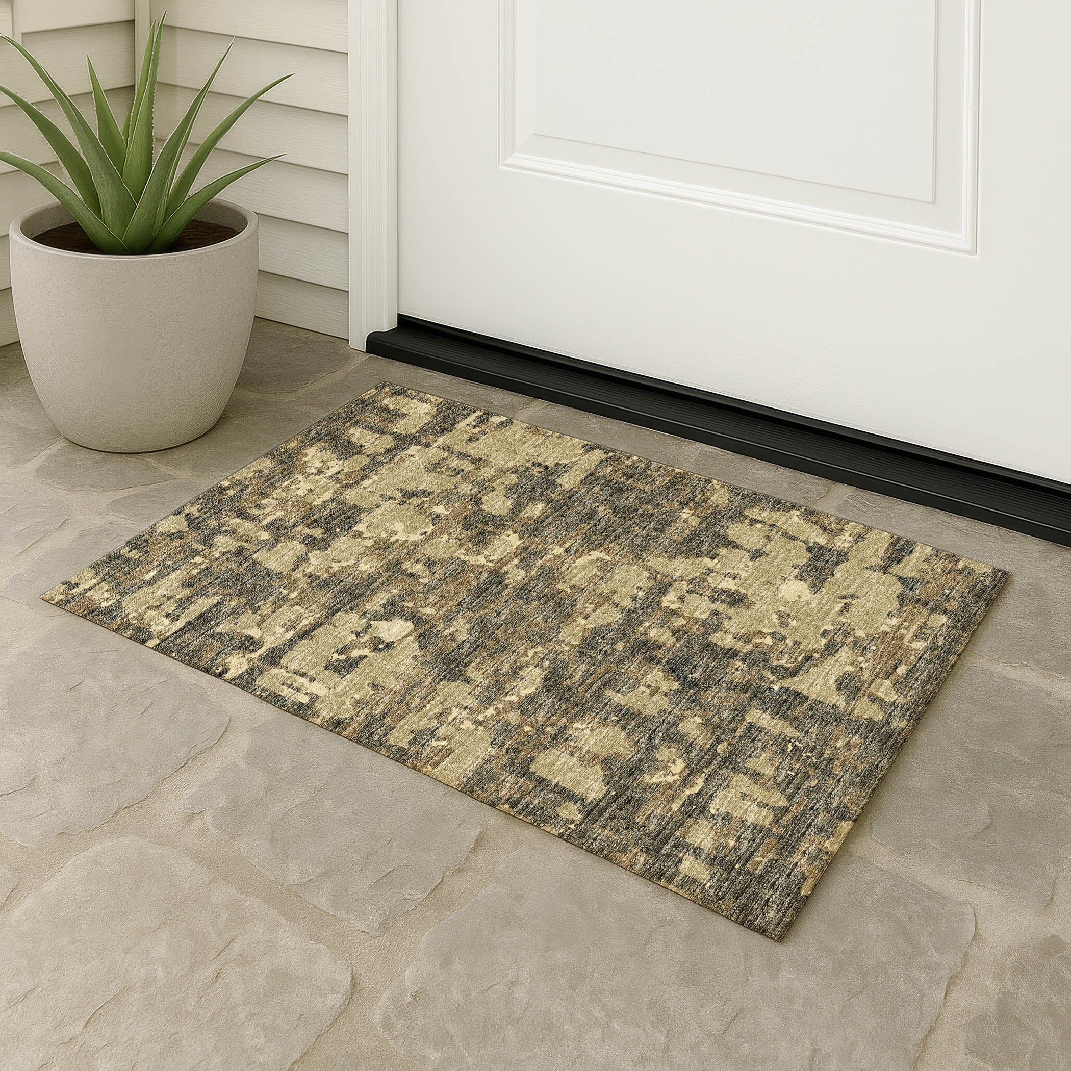 Luxury Machine Washable Indoor/Outdoor Casual BR5 Desert Brown Rug 1'8" x 2'6" #shape_Rectangle