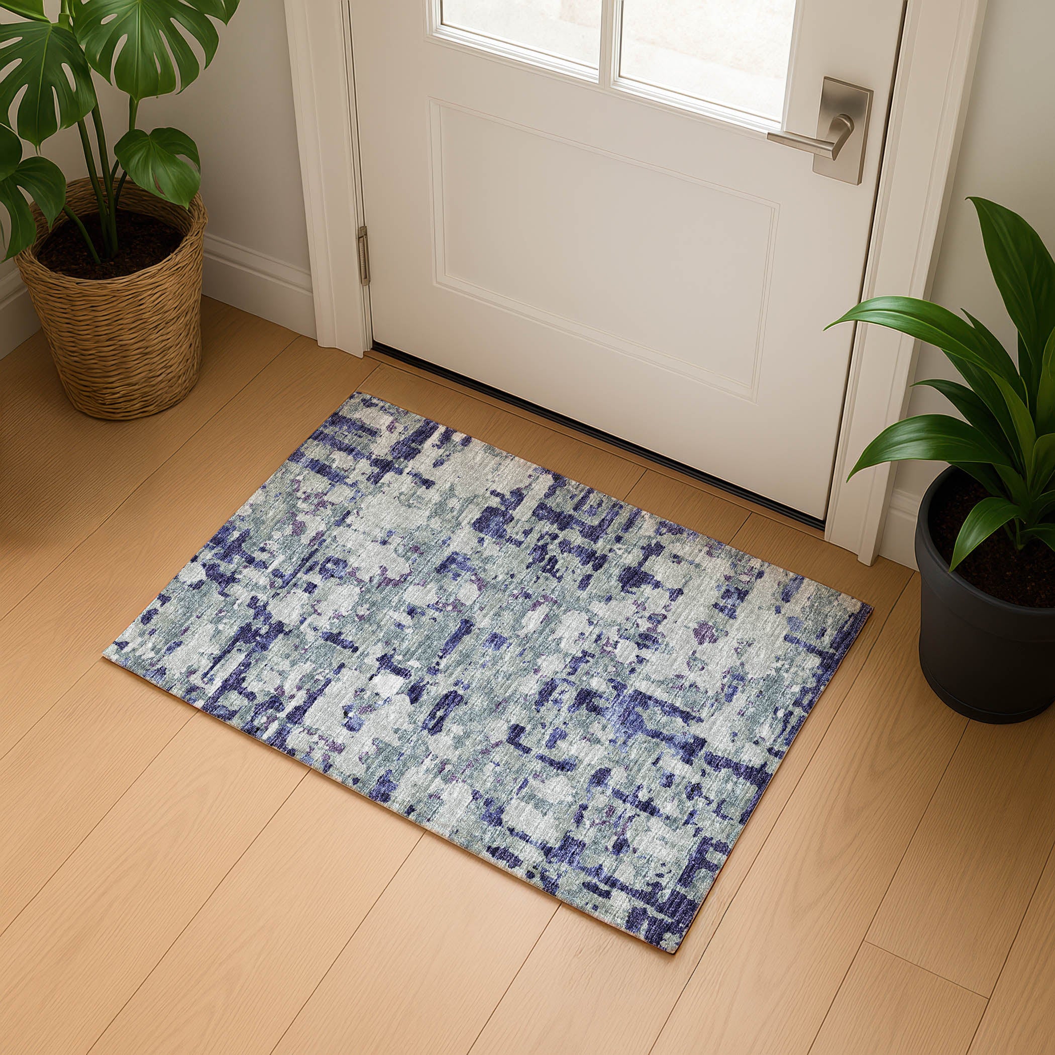 Luxury Machine Washable Indoor/Outdoor Casual BR5 Eggplant Gray Rug 1'8" x 2'6" #shape_Rectangle