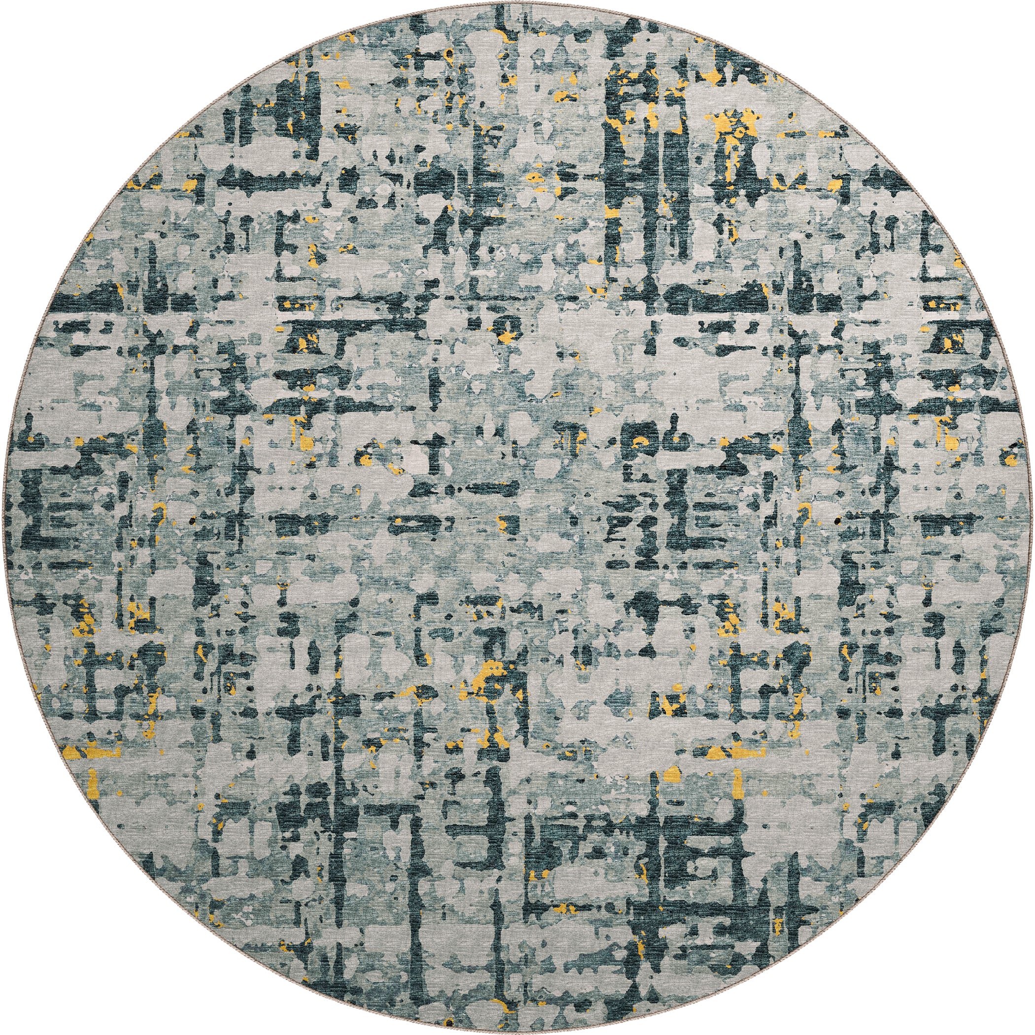 Luxury Machine Washable Indoor/Outdoor Casual BR5 Gold Gray Rug 8' x 8' #shape_Round