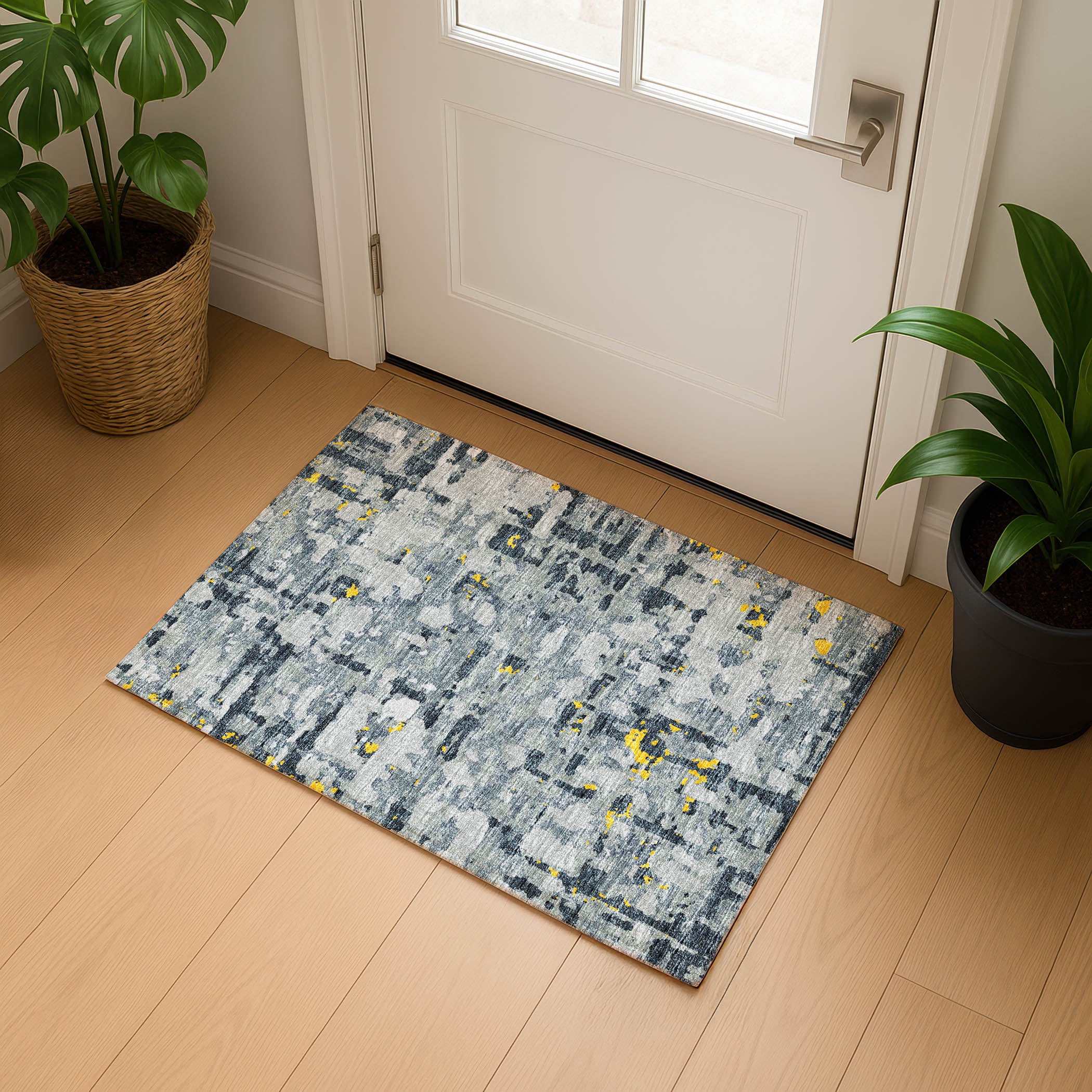 Luxury Machine Washable Indoor/Outdoor Casual BR5 Gold Gray Rug 1'8" x 2'6" #shape_Rectangle