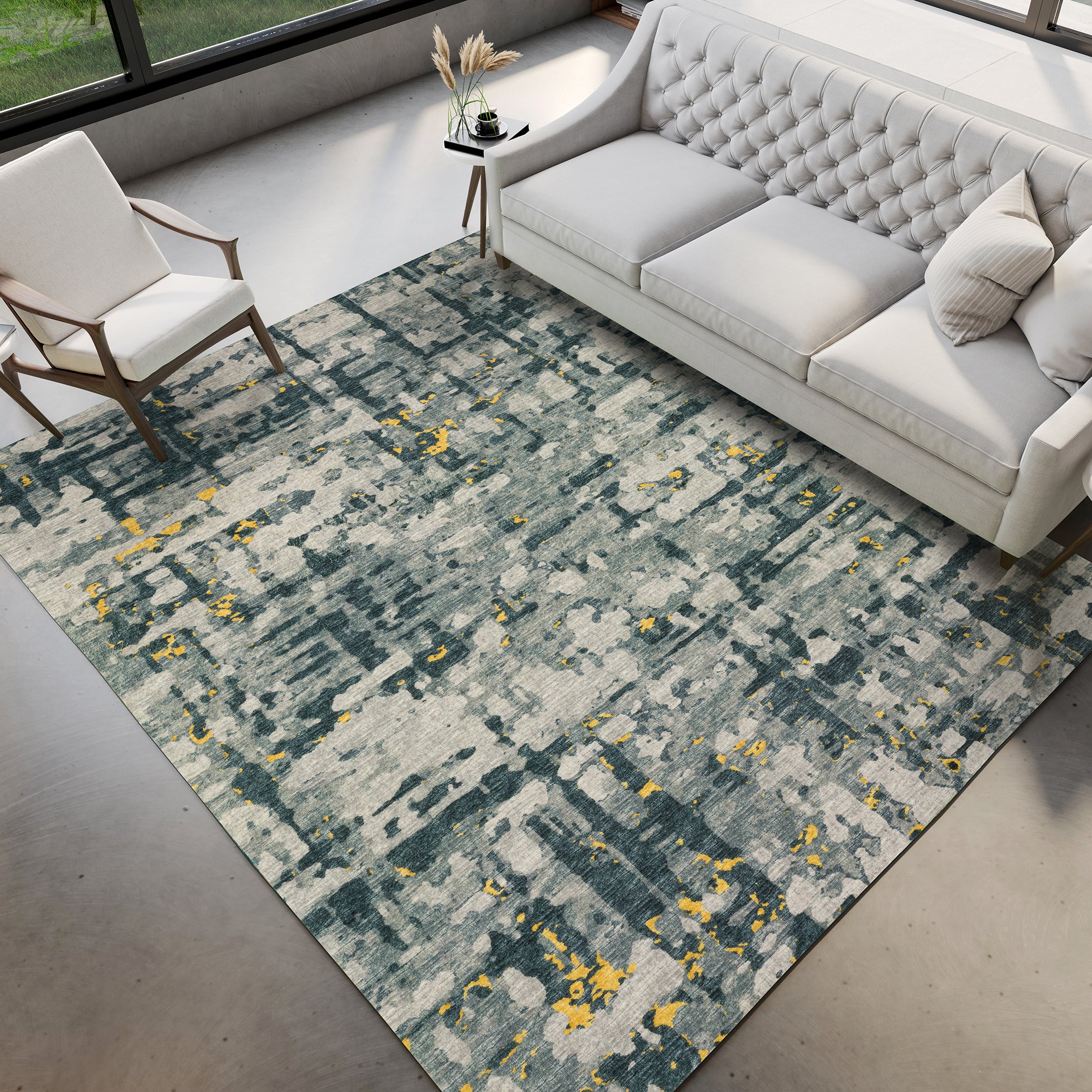 Luxury Machine Washable Indoor/Outdoor Casual BR5 Gold Gray Rug 3' x 5' #shape_Rectangle