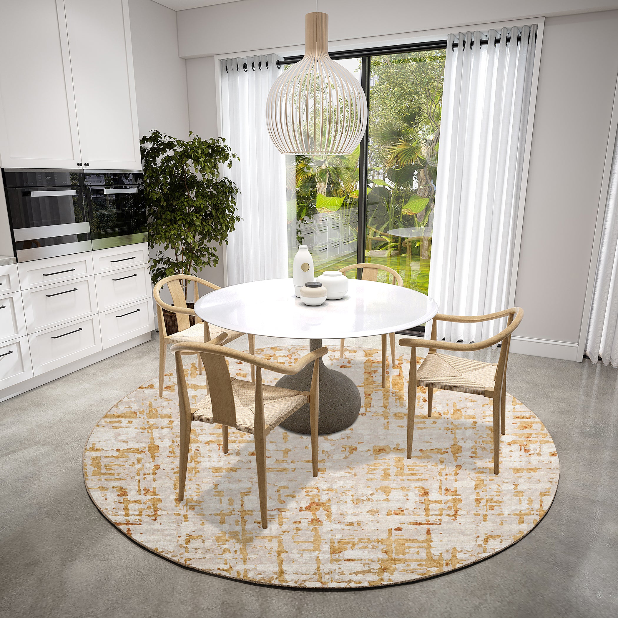 Luxury Machine Washable Indoor/Outdoor Casual BR5 Khaki Brown Rug 8' x 8' #shape_Round