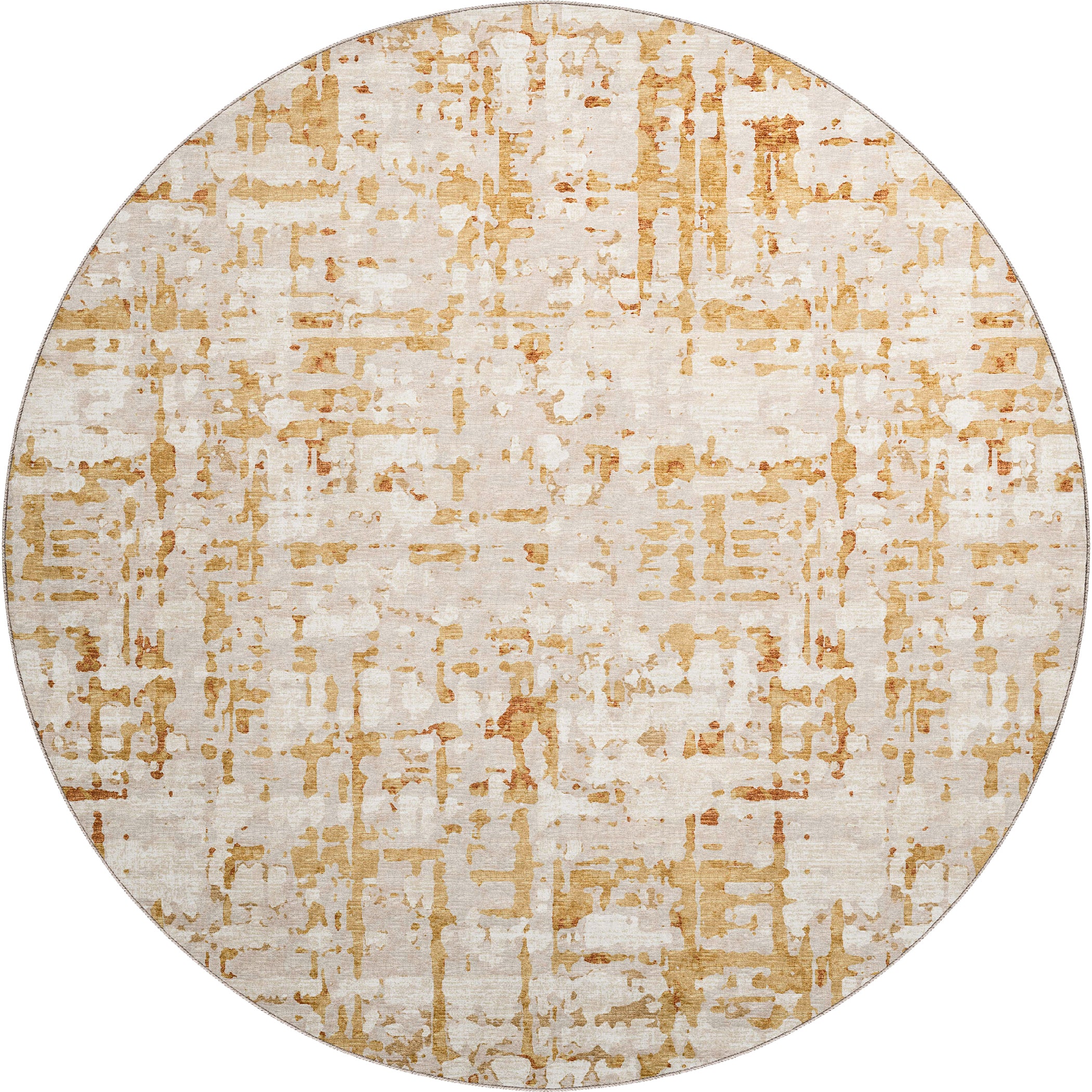 Luxury Machine Washable Indoor/Outdoor Casual BR5 Khaki Brown Rug 8' x 8' #shape_Round