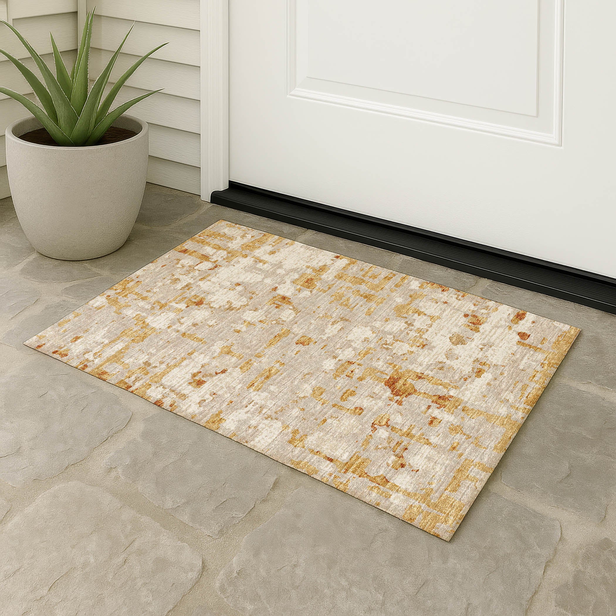 Luxury Machine Washable Indoor/Outdoor Casual BR5 Khaki Brown Rug 1'8" x 2'6" #shape_Rectangle