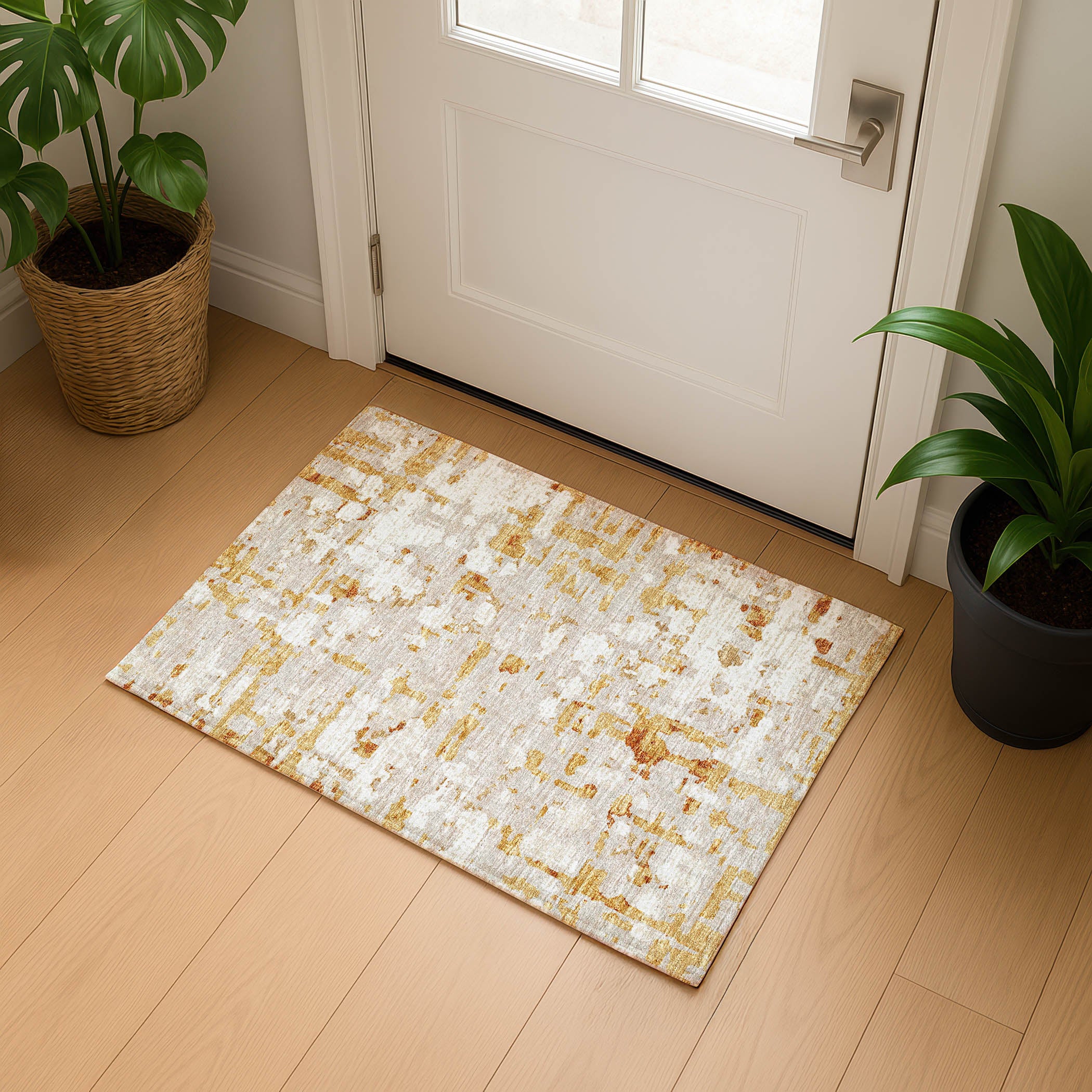 Luxury Machine Washable Indoor/Outdoor Casual BR5 Khaki Brown Rug 1'8" x 2'6" #shape_Rectangle
