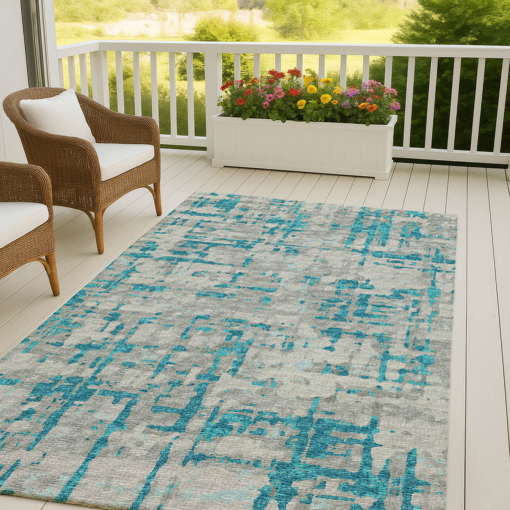 Luxury Machine Washable Indoor/Outdoor Casual BR5 Teal Rug 3' x 5' #shape_Rectangle
