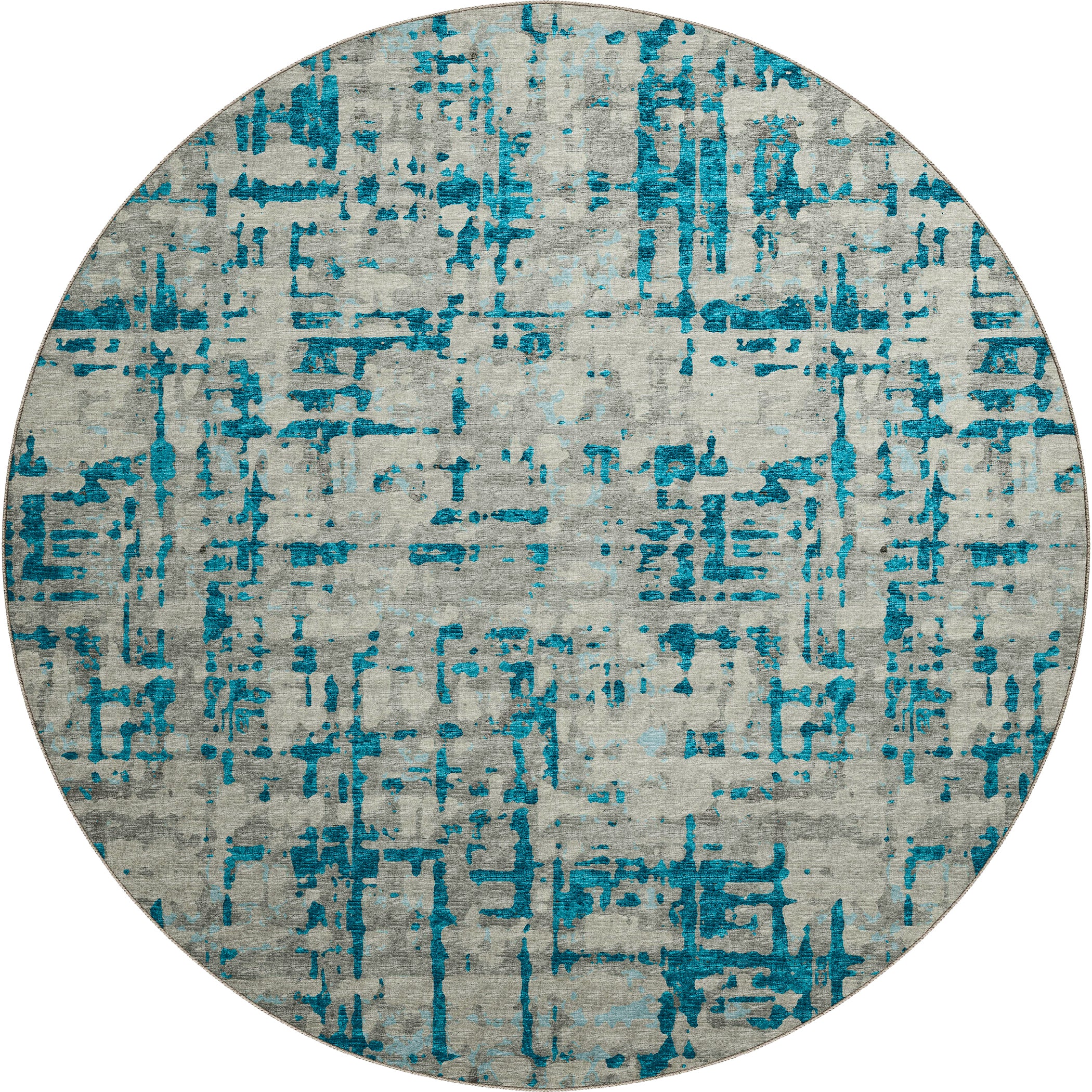 Luxury Machine Washable Indoor/Outdoor Casual BR5 Teal Rug 8' x 8' #shape_Round