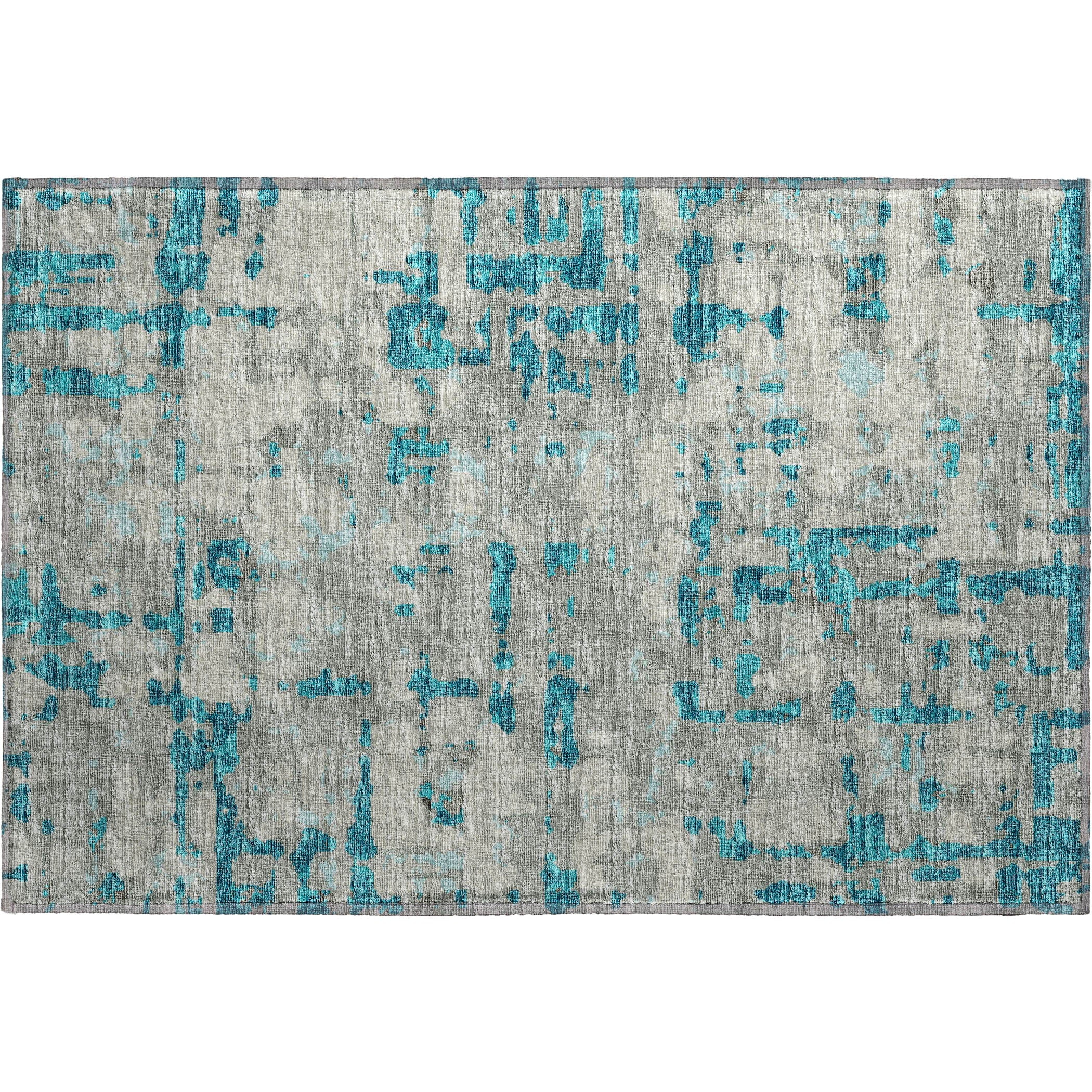 Luxury Machine Washable Indoor/Outdoor Casual BR5 Teal Rug 1'8" x 2'6" #shape_Rectangle
