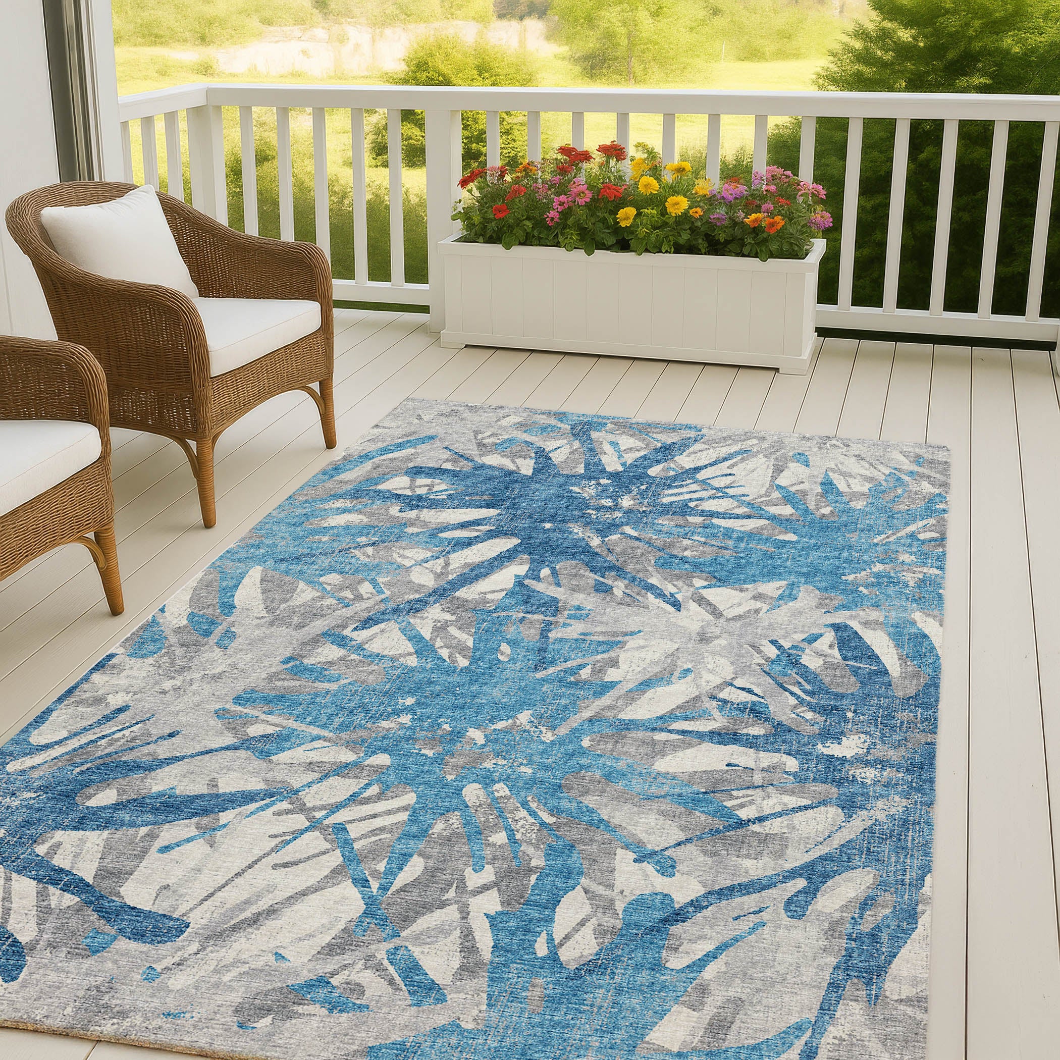 Luxury Machine Washable Indoor/Outdoor Casual BR6 Cobalt Gray Rug 3' x 5' #shape_Rectangle