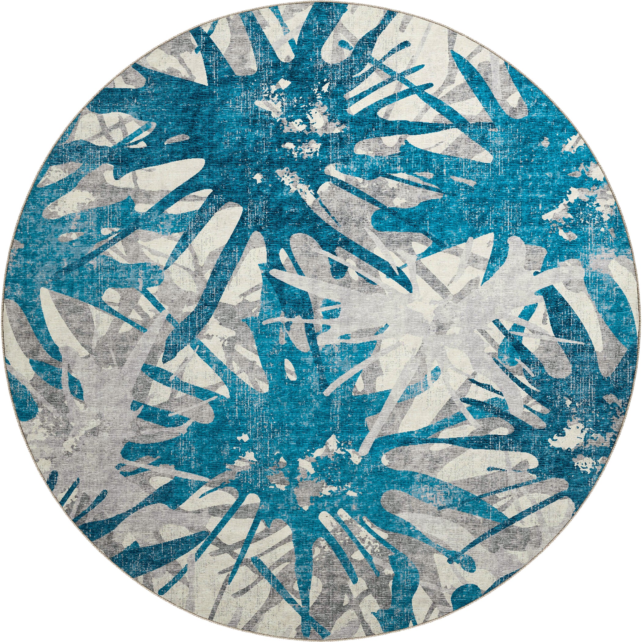 Luxury Machine Washable Indoor/Outdoor Casual BR6 Cobalt Gray Rug 8' x 8' #shape_Round