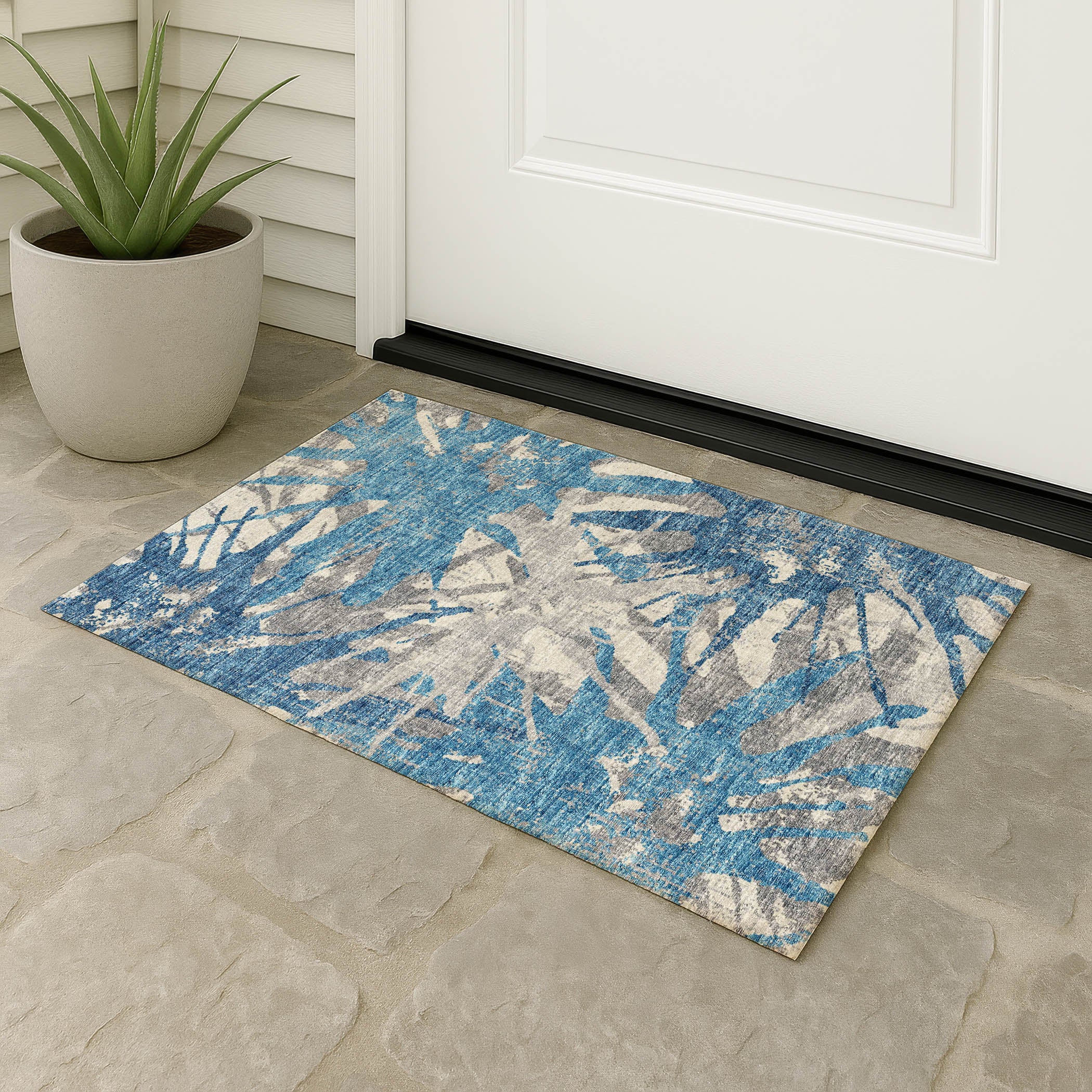 Luxury Machine Washable Indoor/Outdoor Casual BR6 Cobalt Gray Rug 1'8" x 2'6" #shape_Rectangle