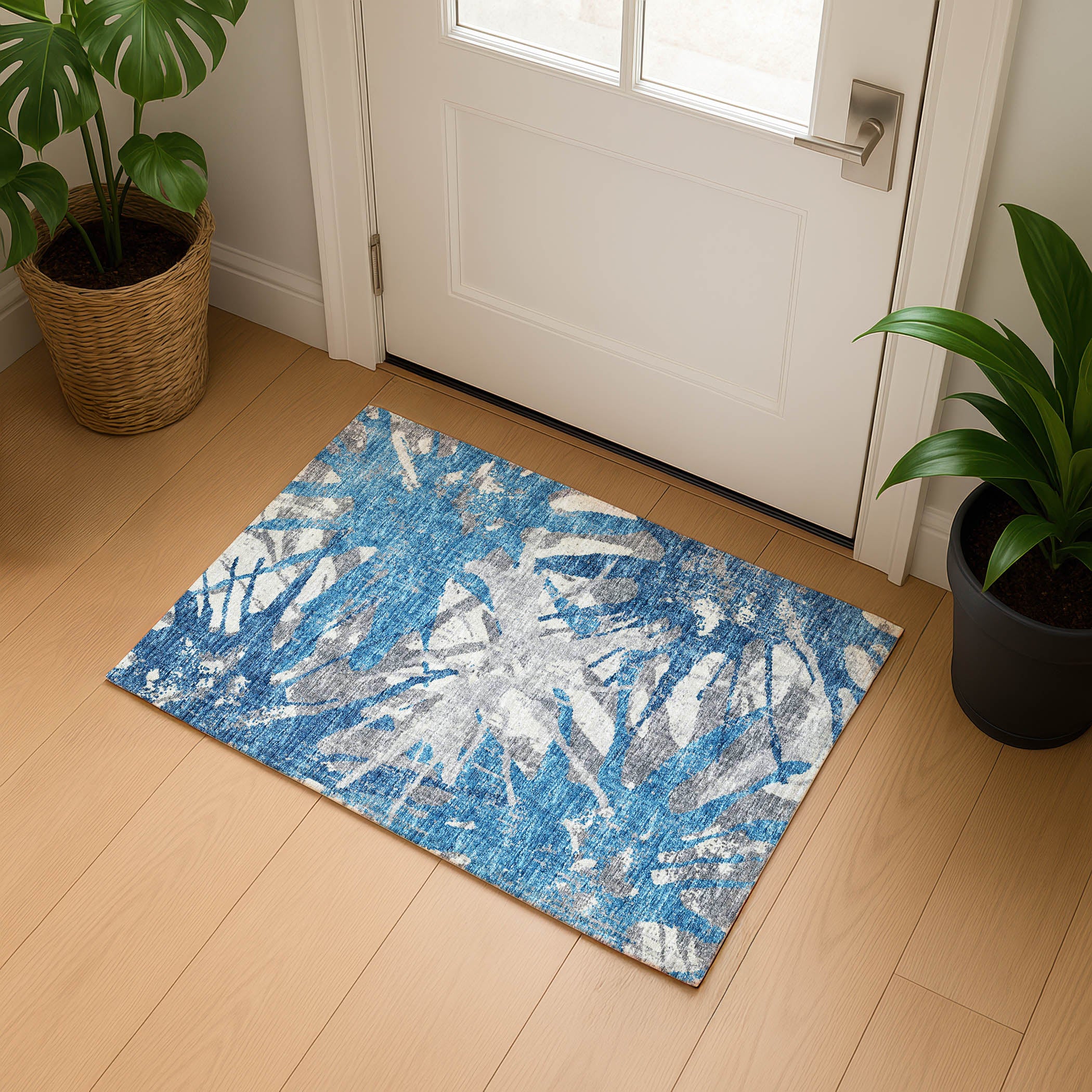 Luxury Machine Washable Indoor/Outdoor Casual BR6 Cobalt Gray Rug 1'8" x 2'6" #shape_Rectangle