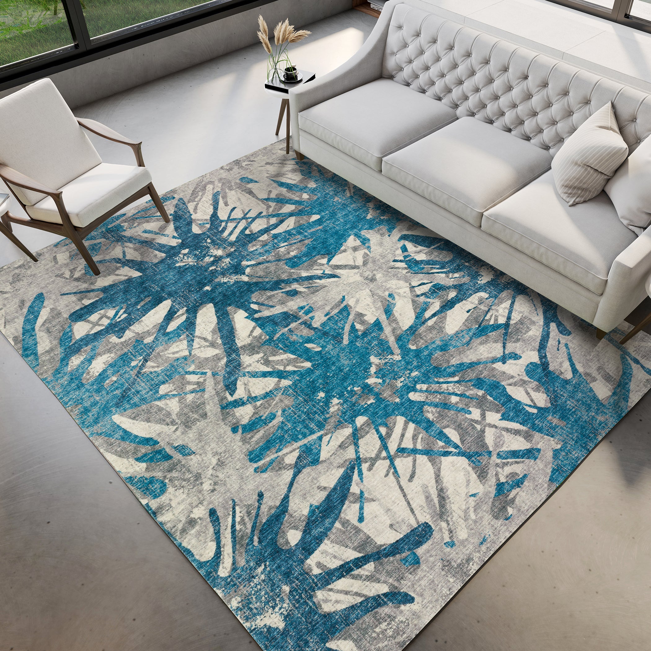 Luxury Machine Washable Indoor/Outdoor Casual BR6 Cobalt Gray Rug 3' x 5' #shape_Rectangle