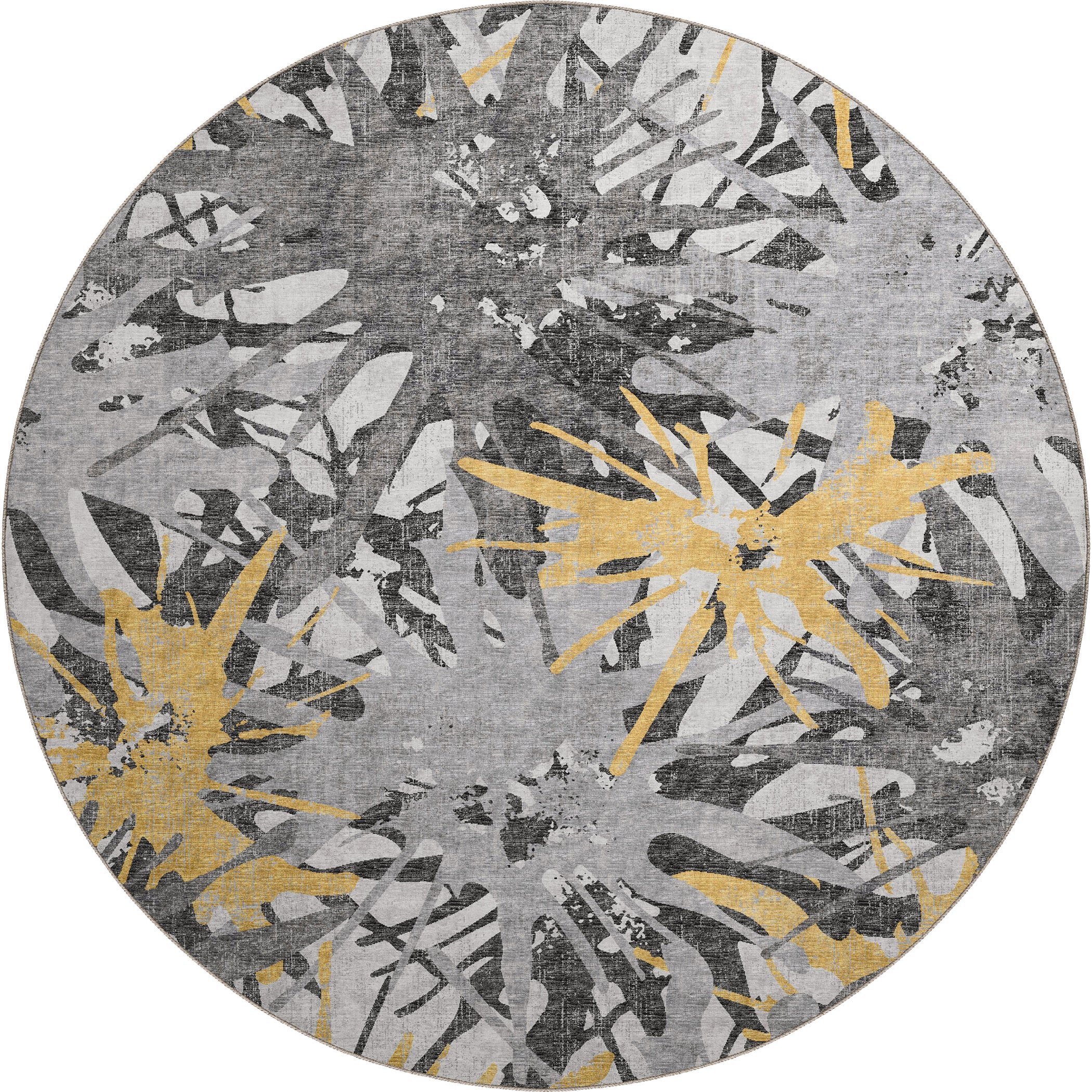 Luxury Machine Washable Indoor/Outdoor Casual BR6 Gold Gray Rug 8' x 8' #shape_Round