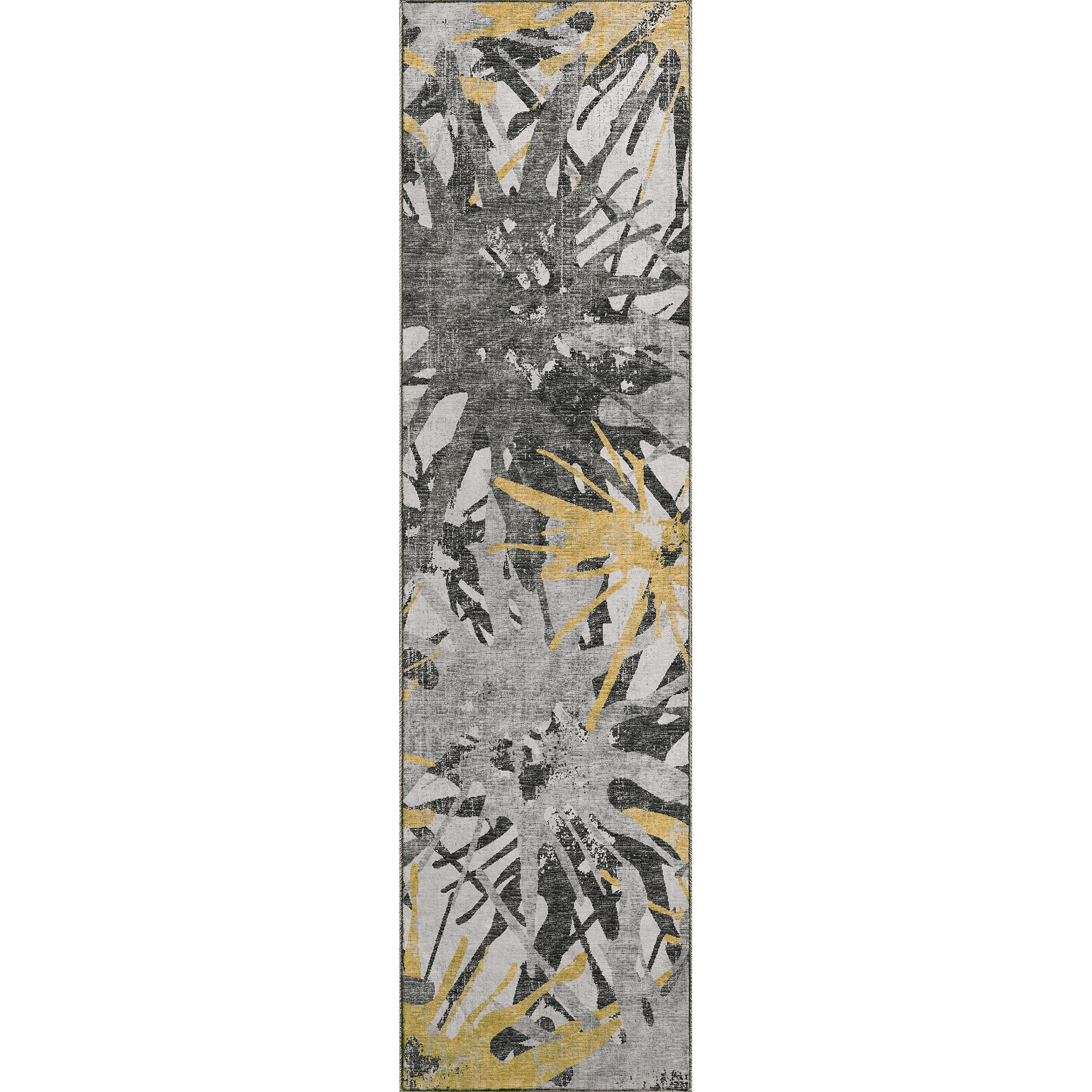Luxury Machine Washable Indoor/Outdoor Casual BR6 Gold Gray Rug 2'3" x 7'6" #shape_Runner