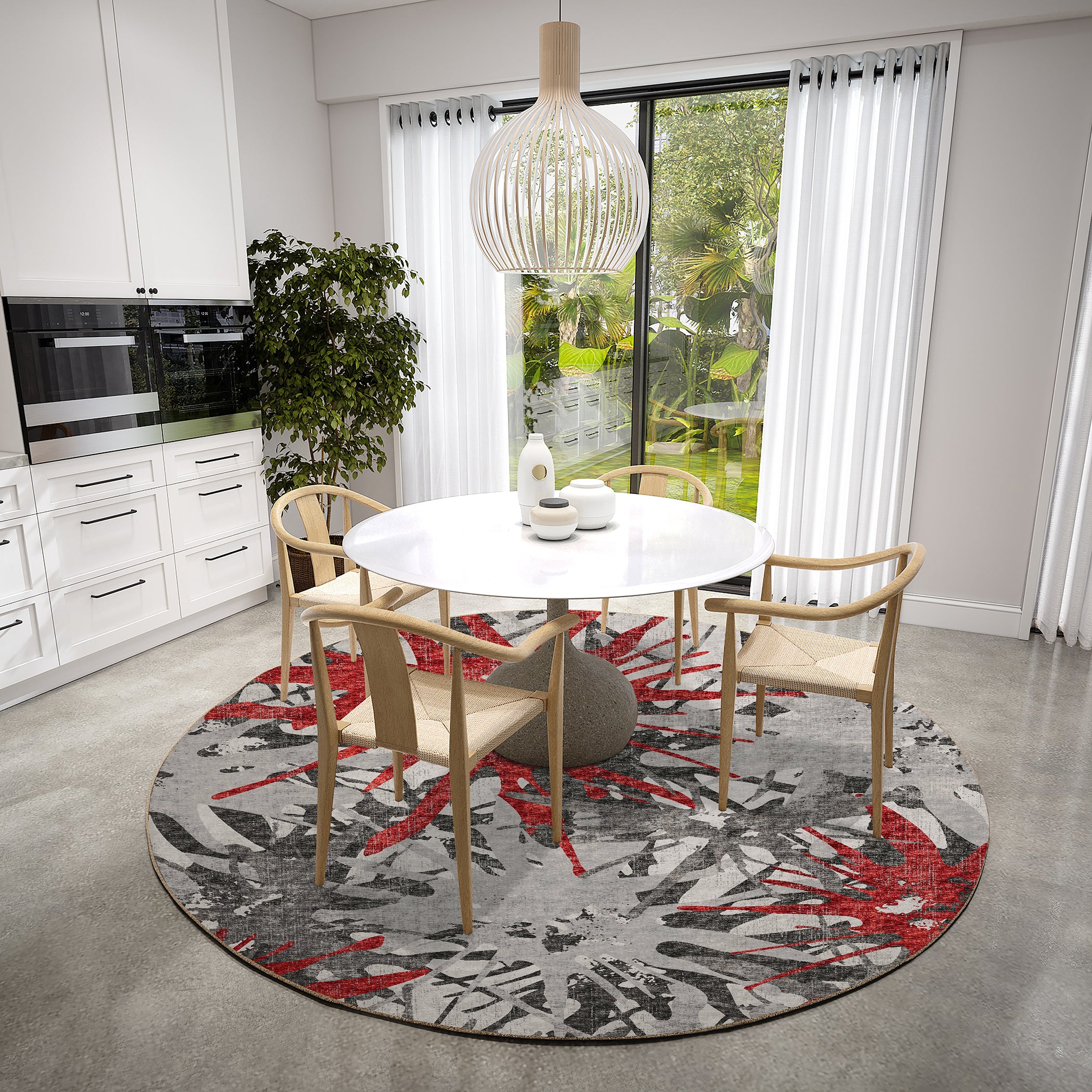 Luxury Machine Washable Indoor/Outdoor Casual BR6 Scarlet Gray Rug 8' x 8' #shape_Round