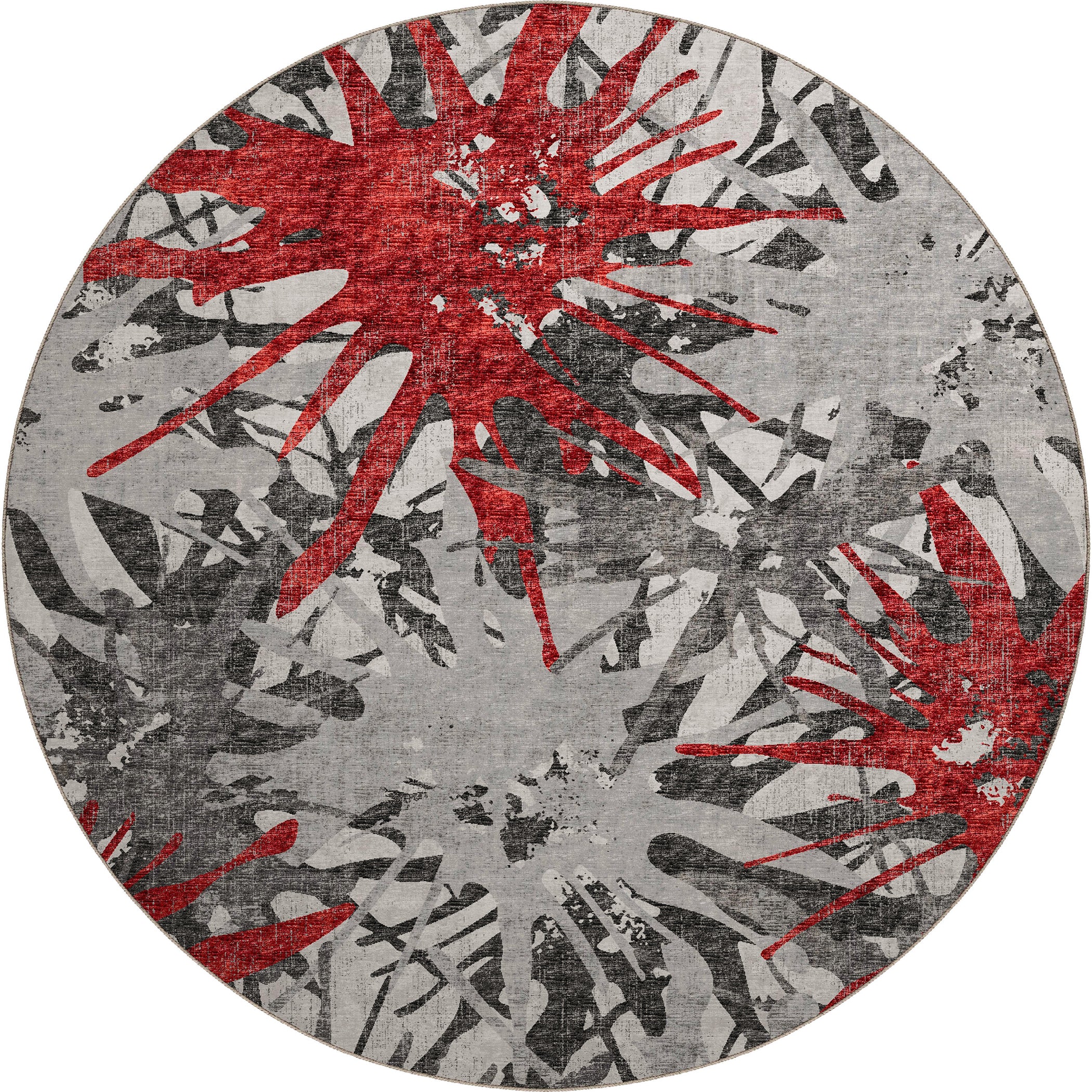 Luxury Machine Washable Indoor/Outdoor Casual BR6 Scarlet Gray Rug 8' x 8' #shape_Round