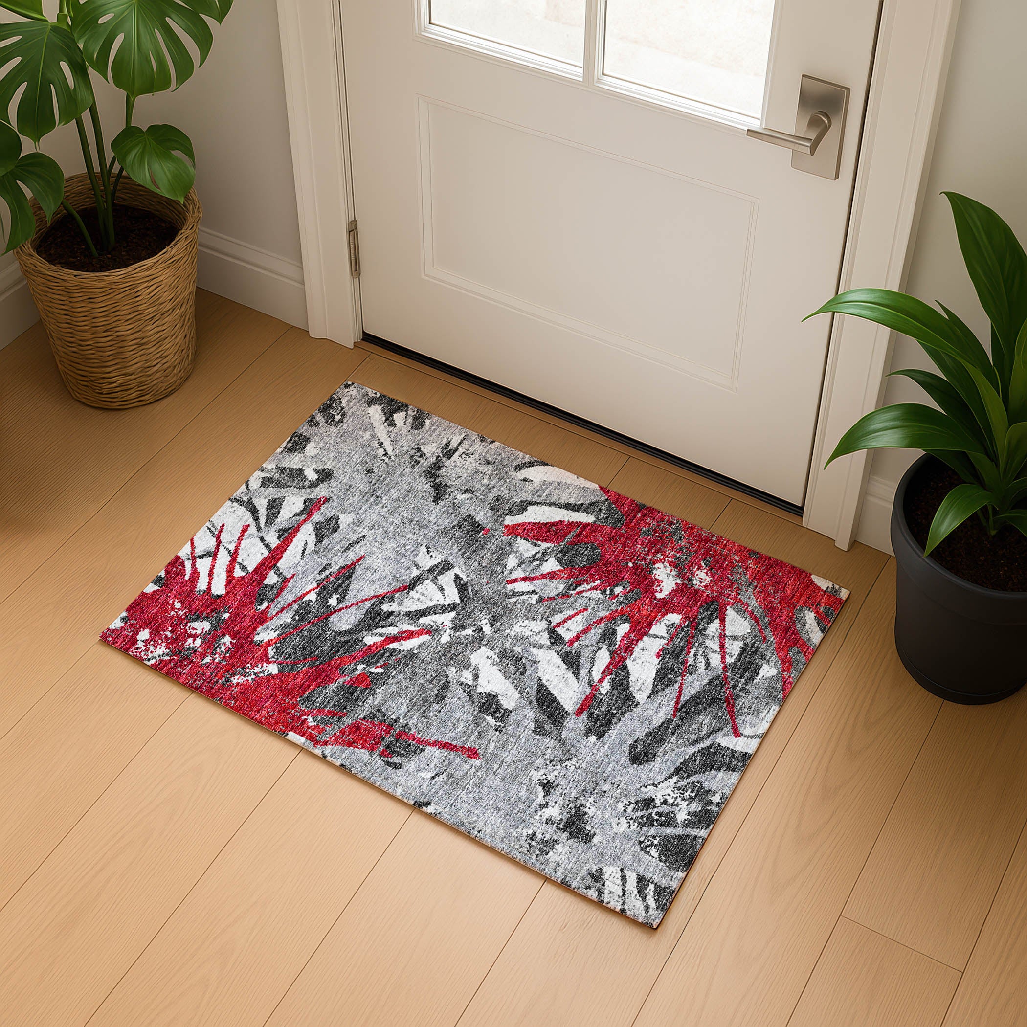 Luxury Machine Washable Indoor/Outdoor Casual BR6 Scarlet Gray Rug 1'8" x 2'6" #shape_Rectangle