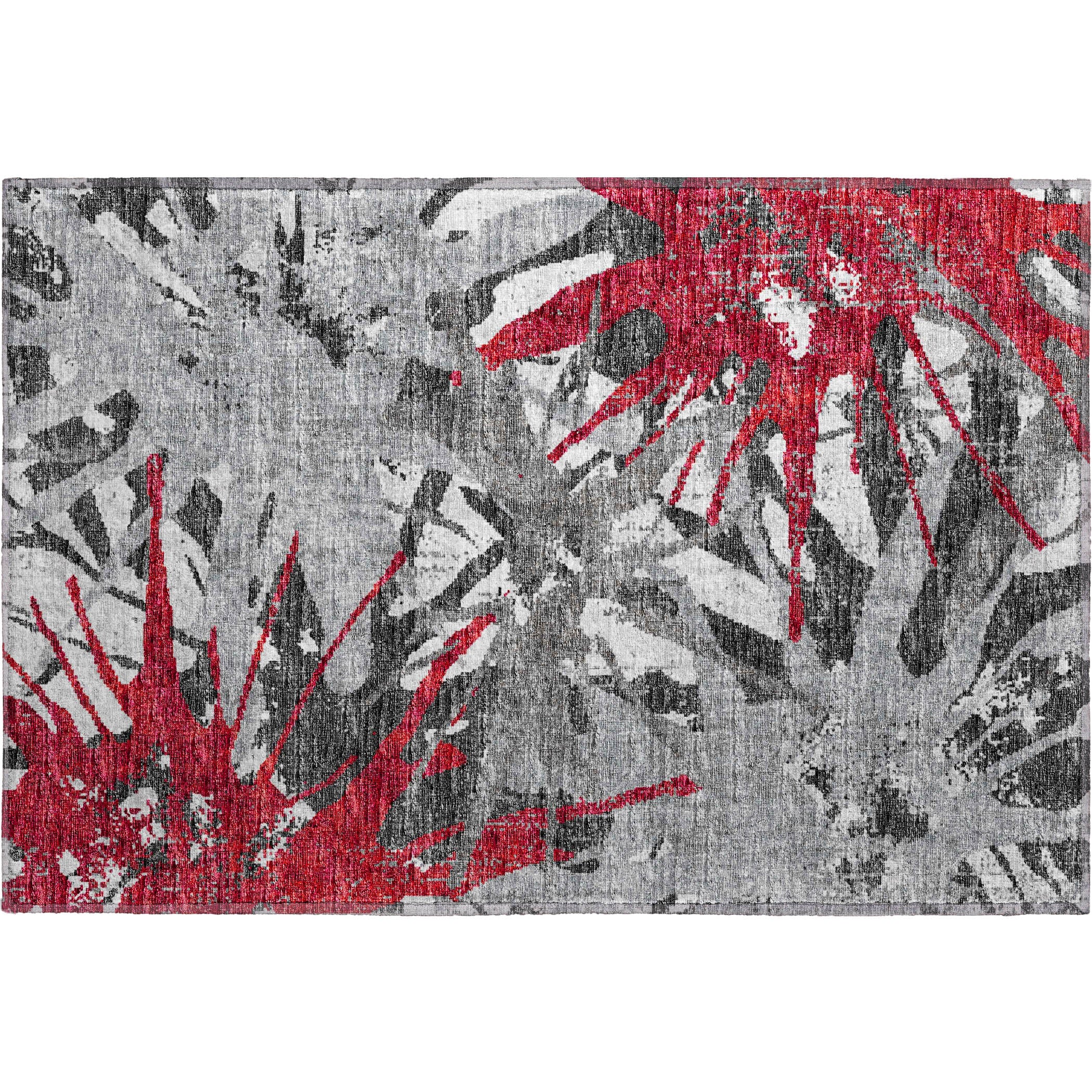 Luxury Machine Washable Indoor/Outdoor Casual BR6 Scarlet Gray Rug 1'8" x 2'6" #shape_Rectangle
