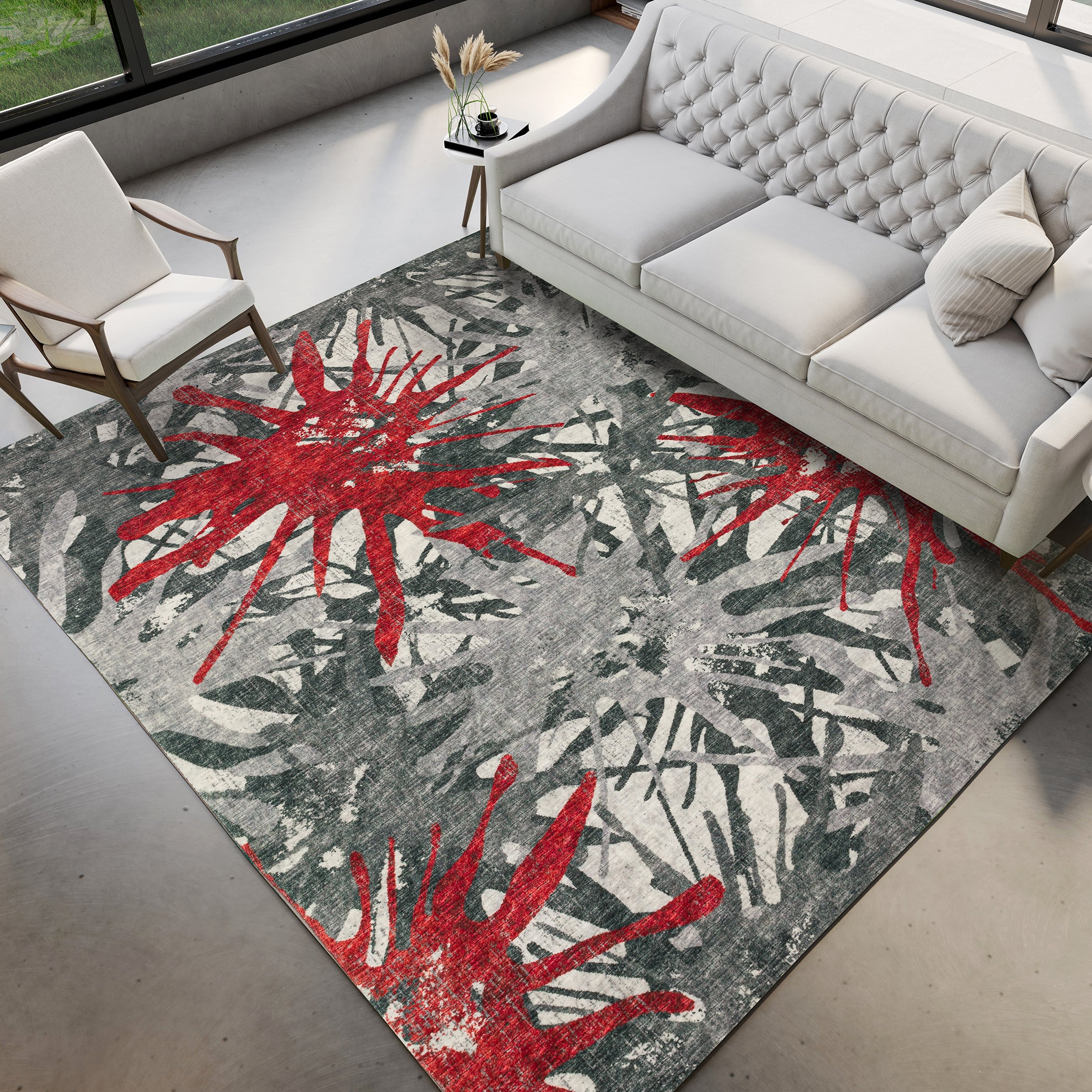 Luxury Machine Washable Indoor/Outdoor Casual BR6 Scarlet Gray Rug 3' x 5' #shape_Rectangle