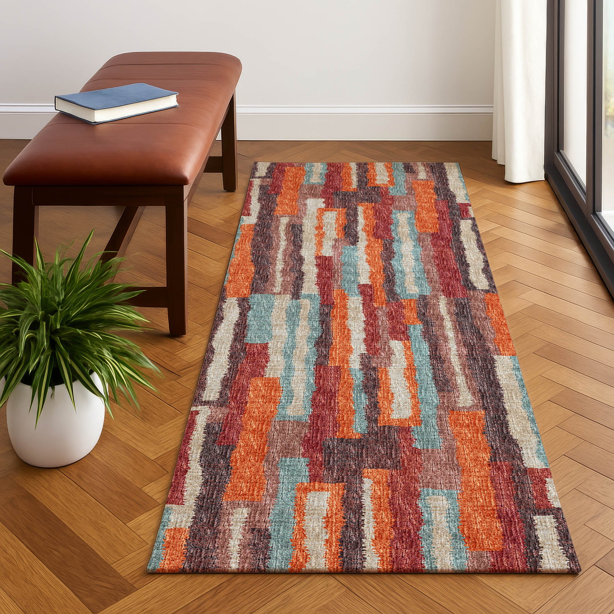 Luxury Machine Washable Indoor/Outdoor Casual BR7 Canyon Orange Rug 2'3" x 7'6" #shape_Runner