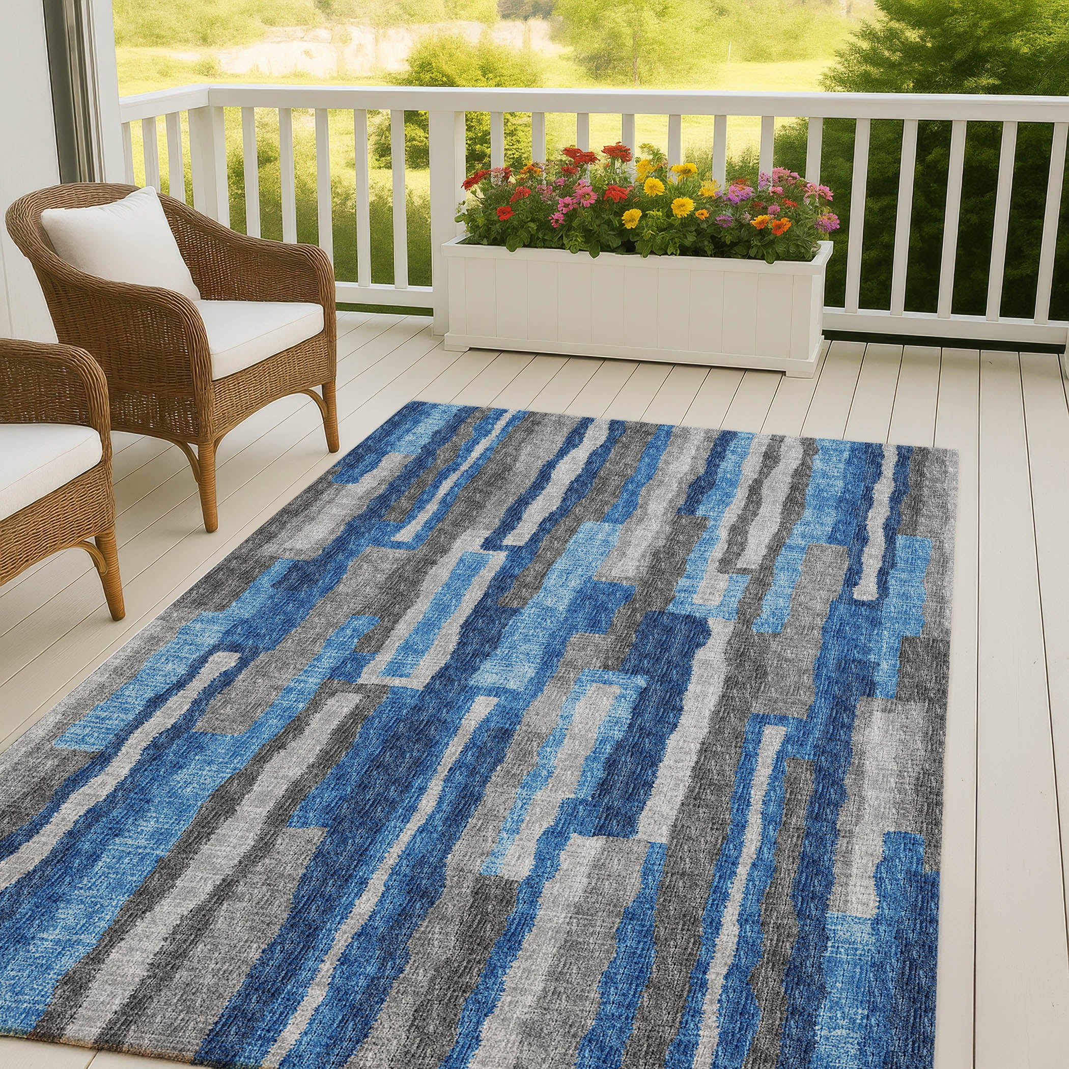 Luxury Machine Washable Indoor/Outdoor Casual BR7 Navy Blue Rug 3' x 5' #shape_Rectangle