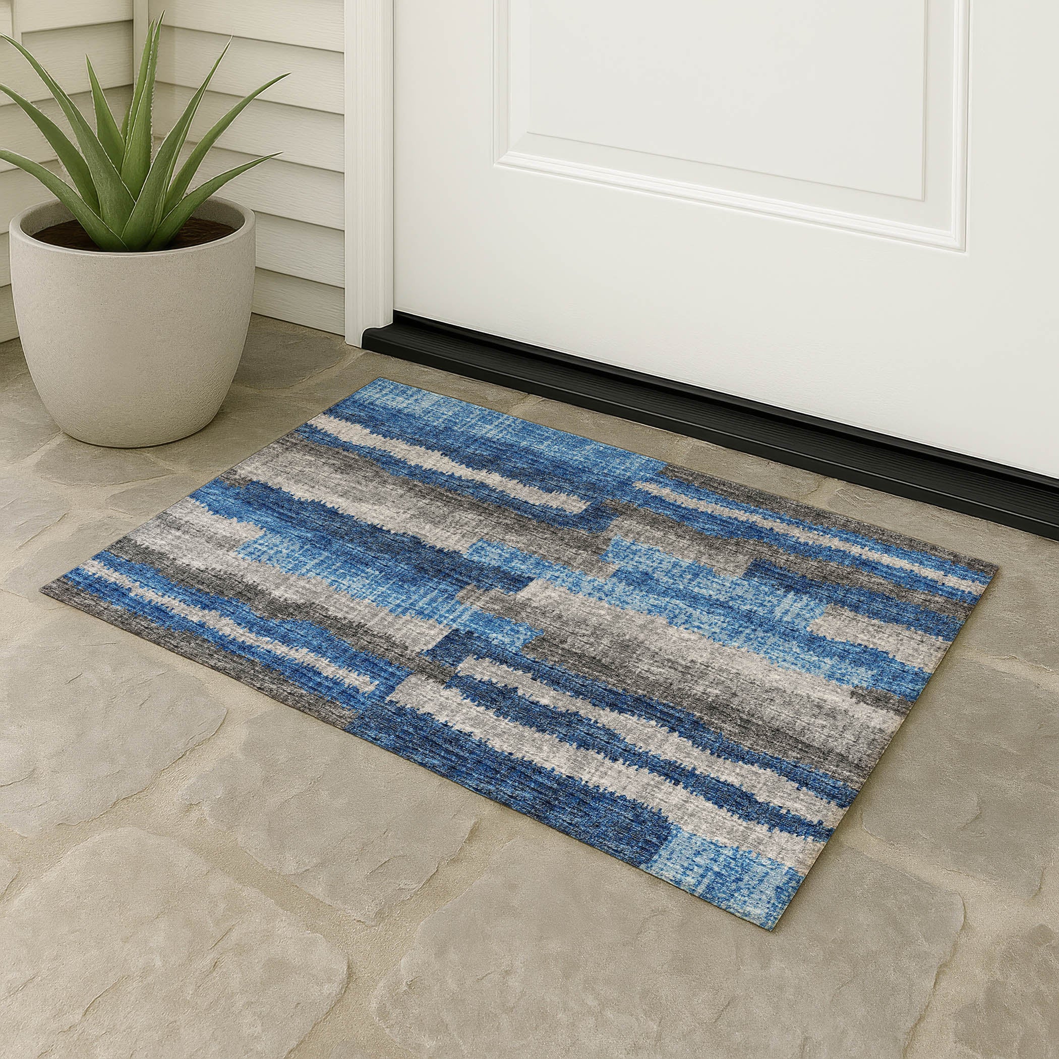 Luxury Machine Washable Indoor/Outdoor Casual BR7 Navy Blue Rug 1'8" x 2'6" #shape_Rectangle