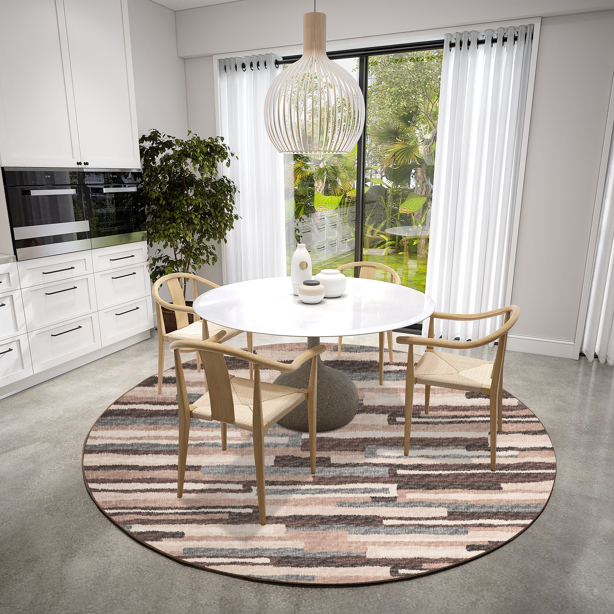 Luxury Machine Washable Indoor/Outdoor Casual BR7 Sable Brown Rug 8' x 8' #shape_Round