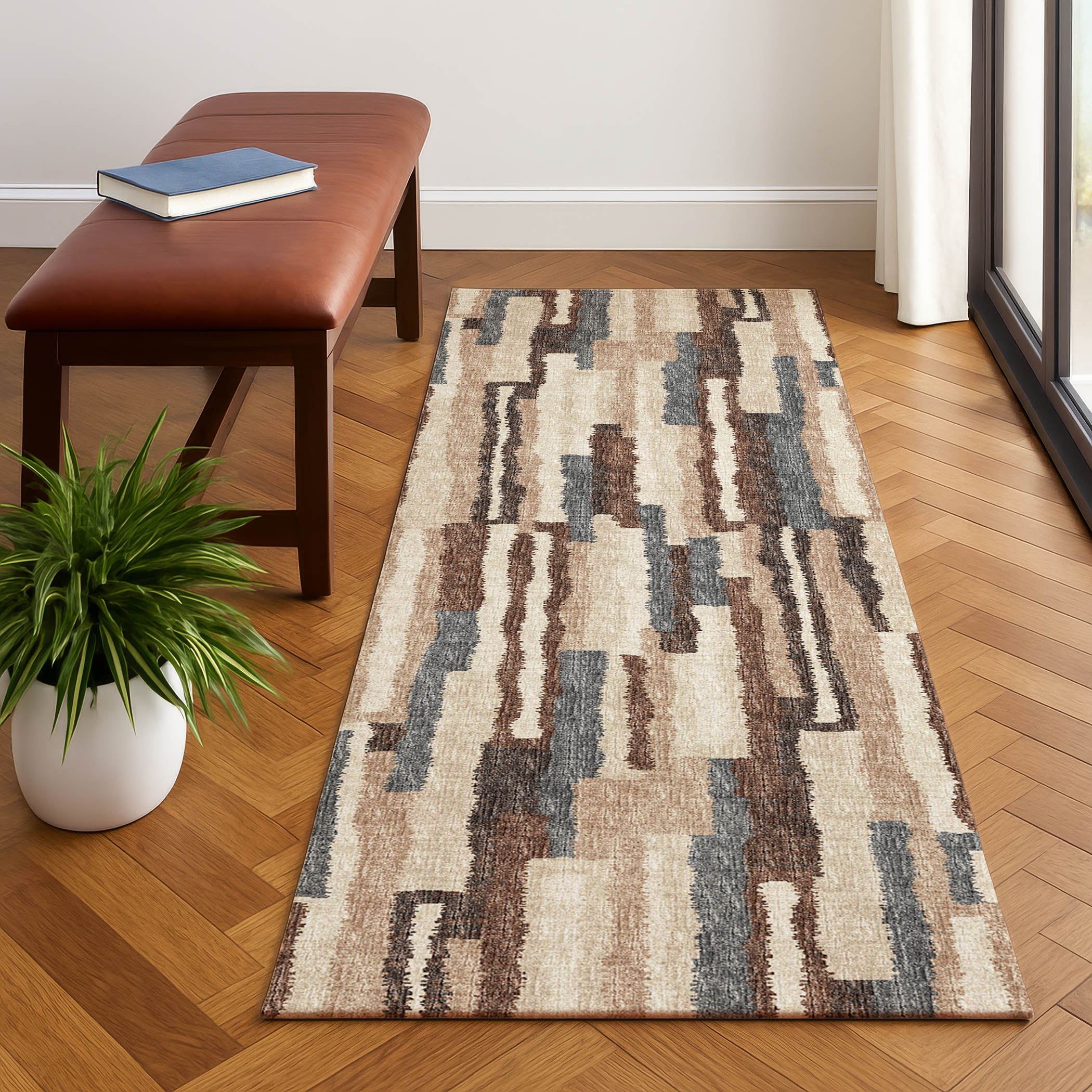 Luxury Machine Washable Indoor/Outdoor Casual BR7 Sable Brown Rug 2'3" x 7'6" #shape_Runner