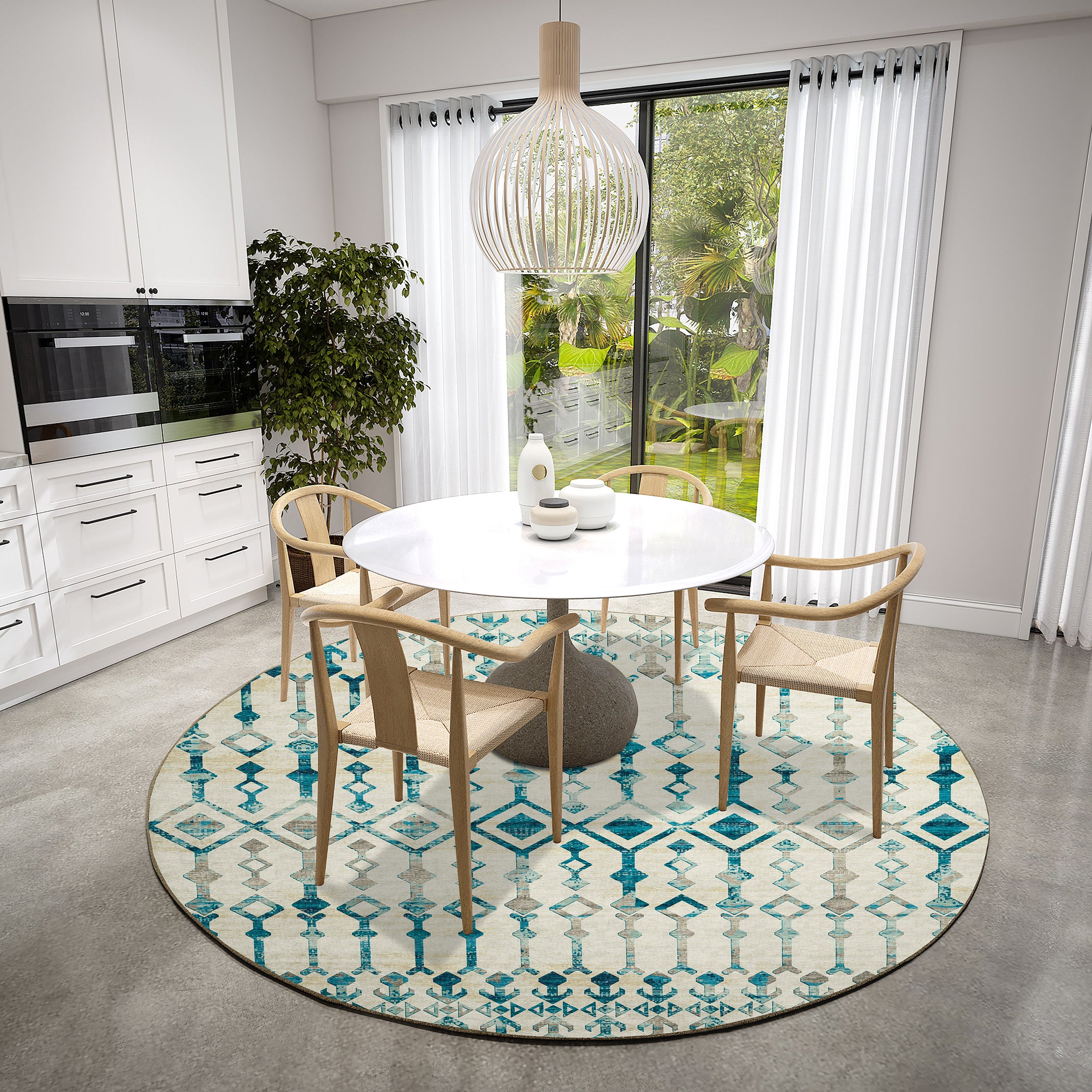 Luxury Machine Washable Indoor/Outdoor Casual BR8 Linen Ivory Rug 8' x 8' #shape_Round