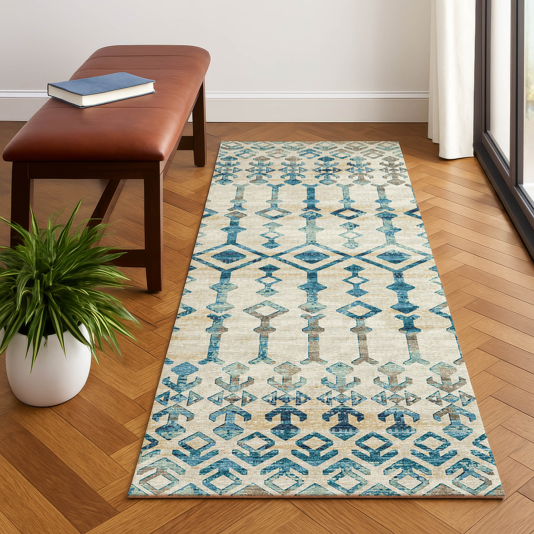 Luxury Machine Washable Indoor/Outdoor Casual BR8 Linen Ivory Rug 2'3" x 7'6" #shape_Runner