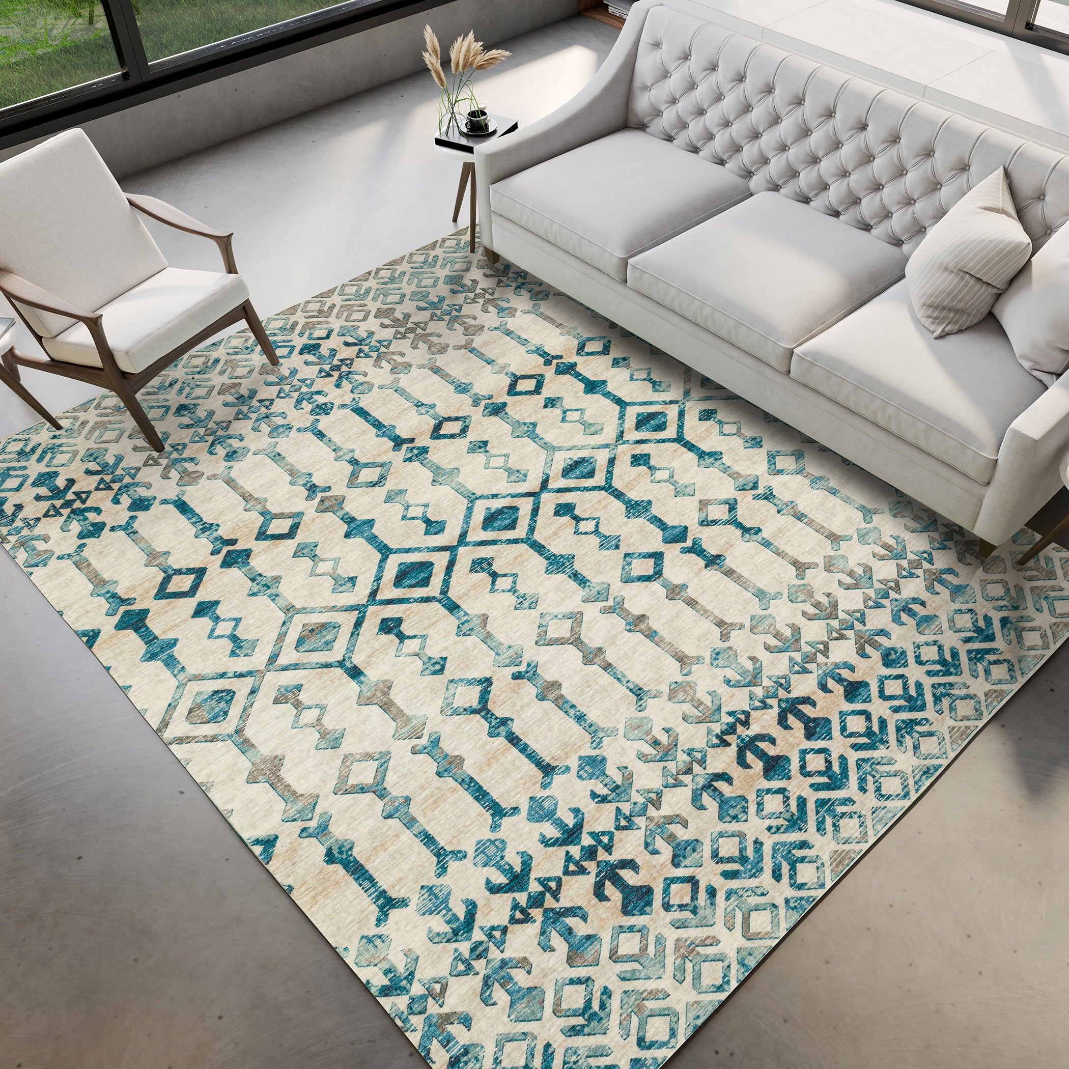 Luxury Machine Washable Indoor/Outdoor Casual BR8 Linen Ivory Rug 3' x 5' #shape_Rectangle